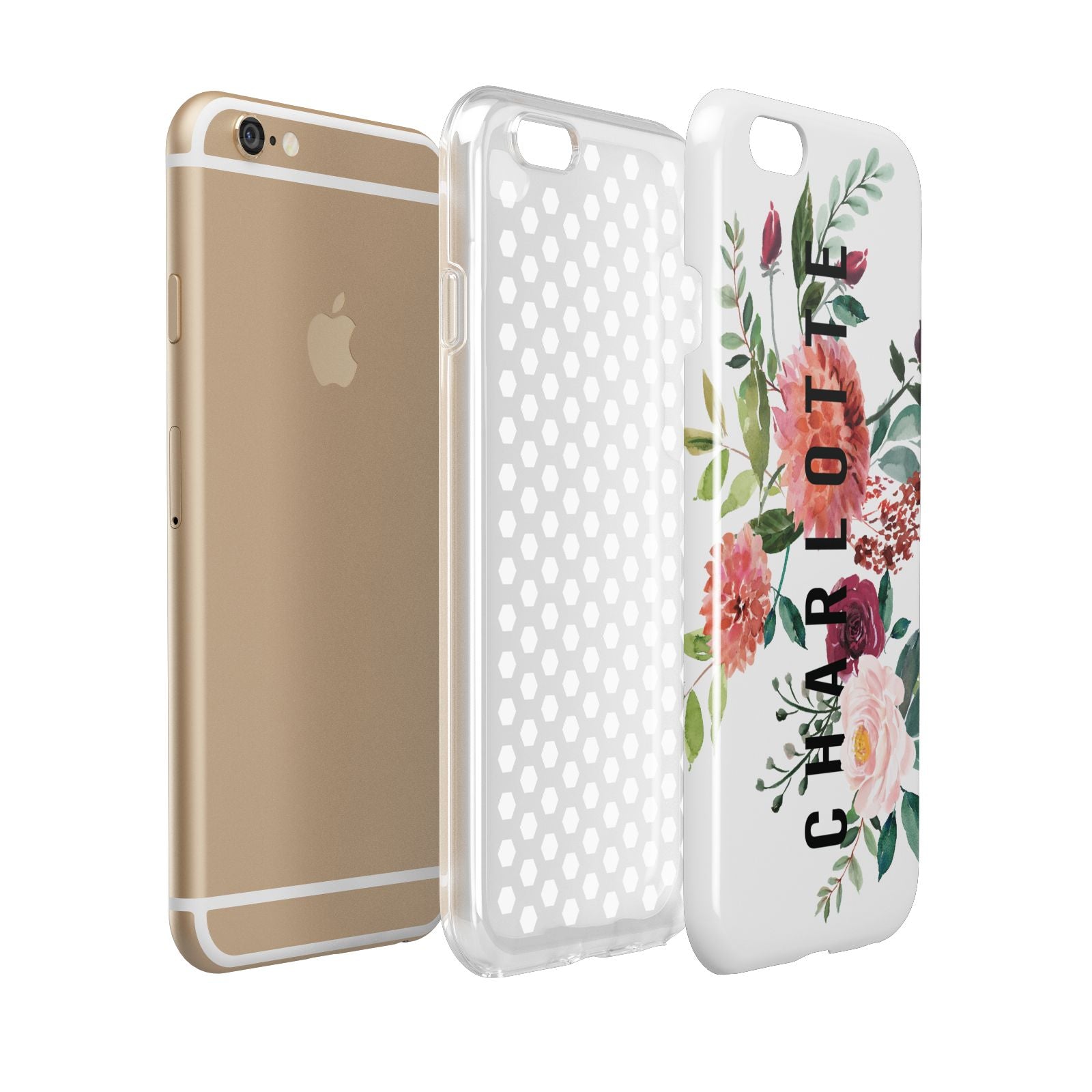 Personalised Side Name Clear Floral Apple iPhone 6 3D Tough Case Expanded view