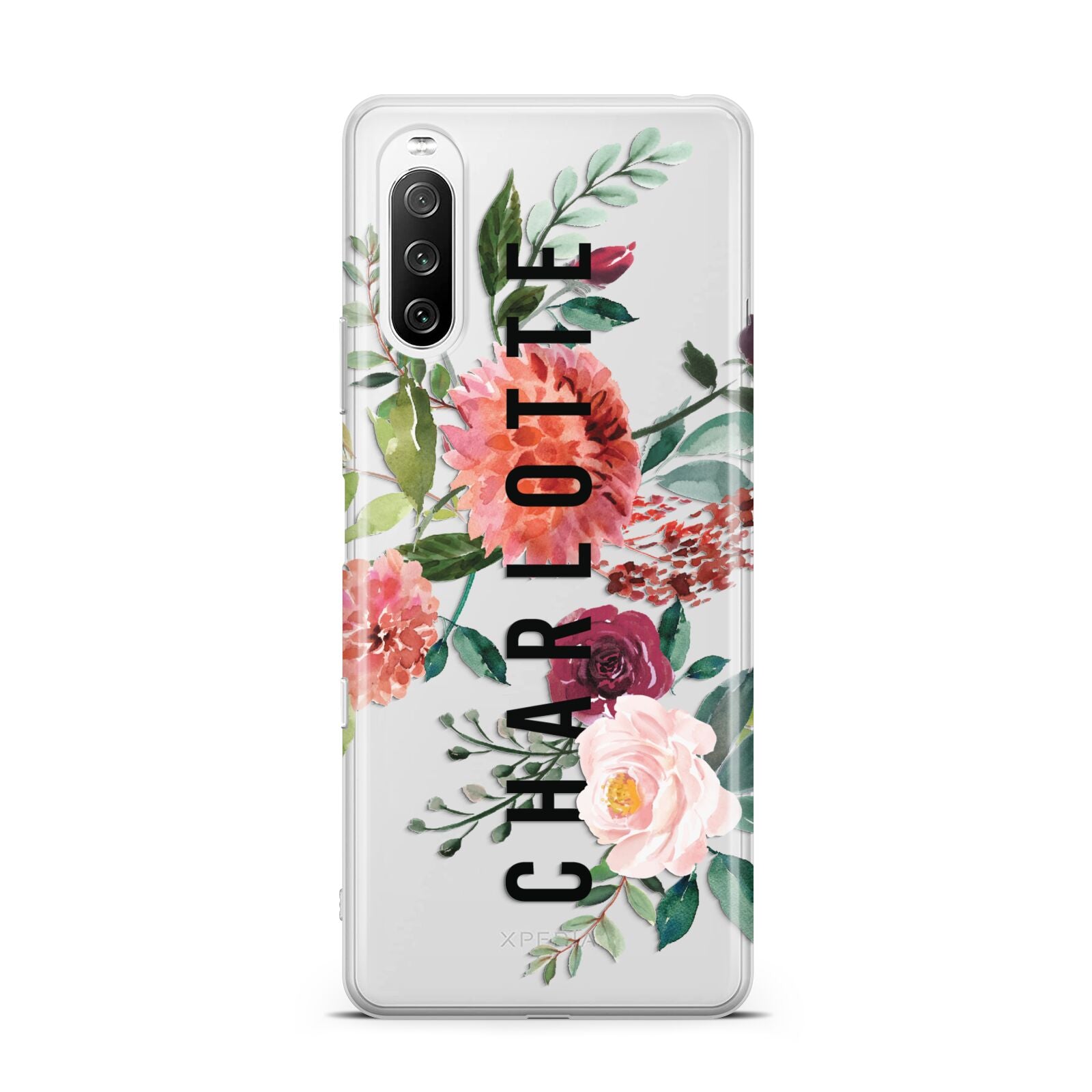 Personalised Side Name Clear Floral Sony Xperia 10 III Case