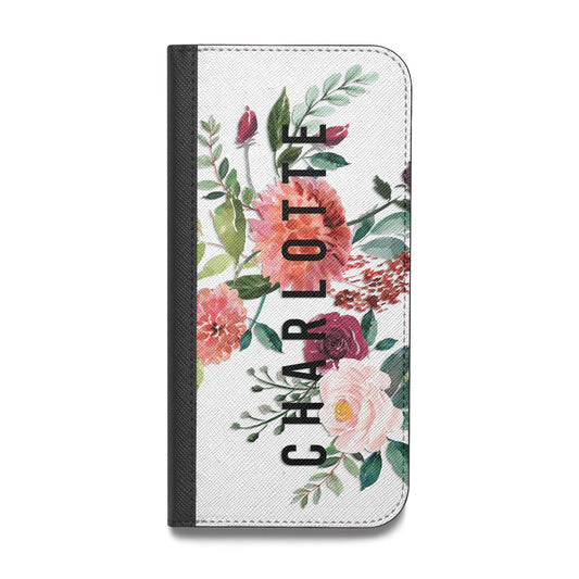 Personalised Side Name Clear Floral Vegan Leather Flip Samsung Case