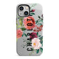 Personalised Side Name Clear Floral iPhone 13 Mini Full Wrap 3D Tough Case