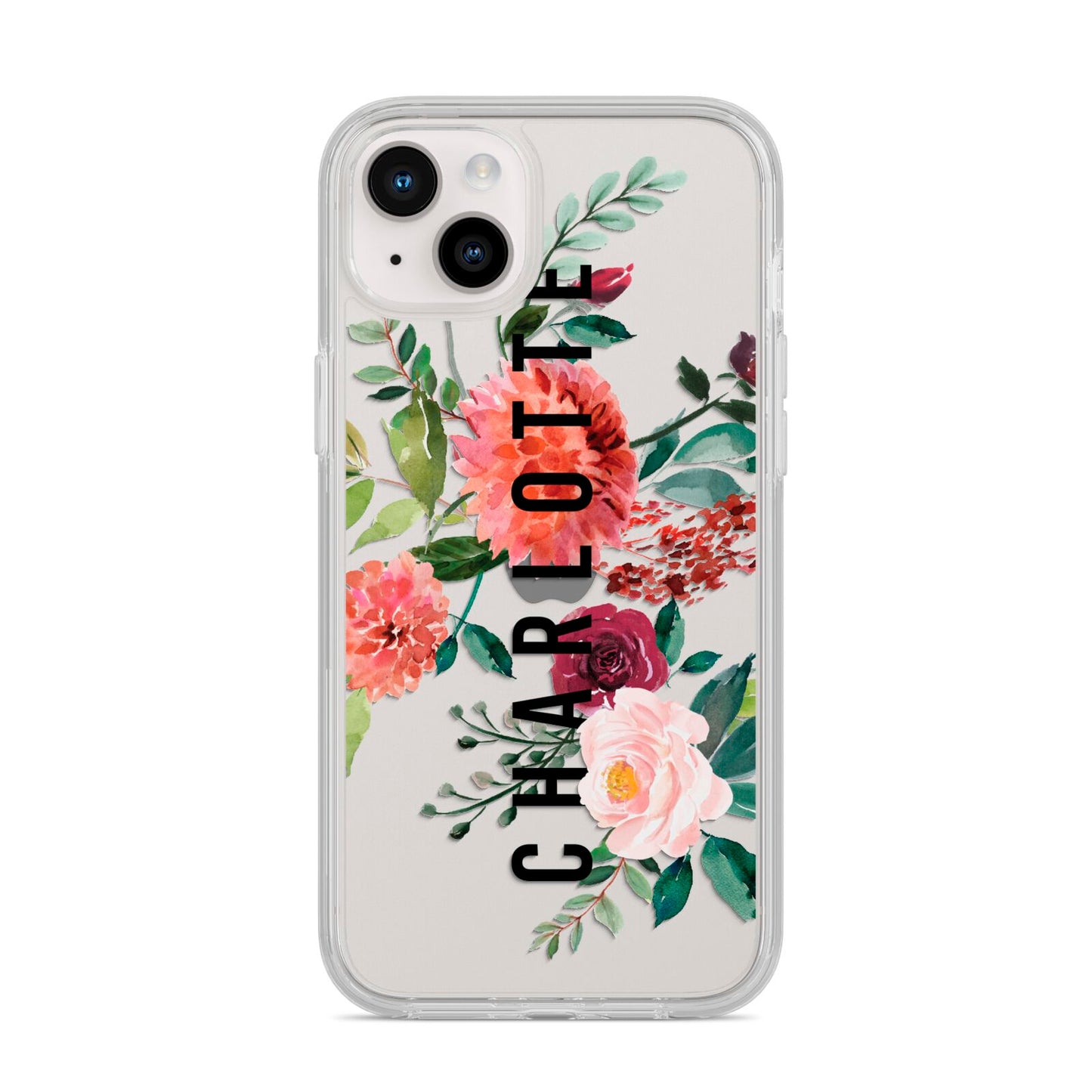 Personalised Side Name Clear Floral iPhone 14 Plus Clear Tough Case Starlight