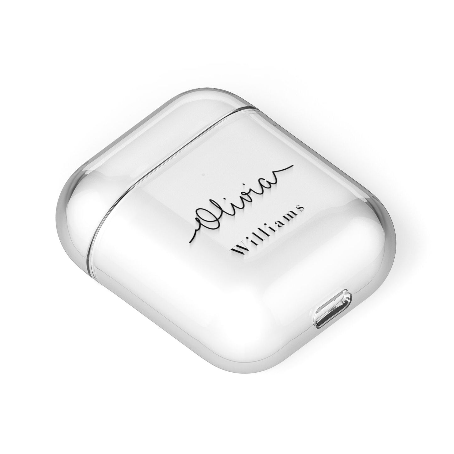 Personalised Signature Name Black AirPods Case Laid Flat