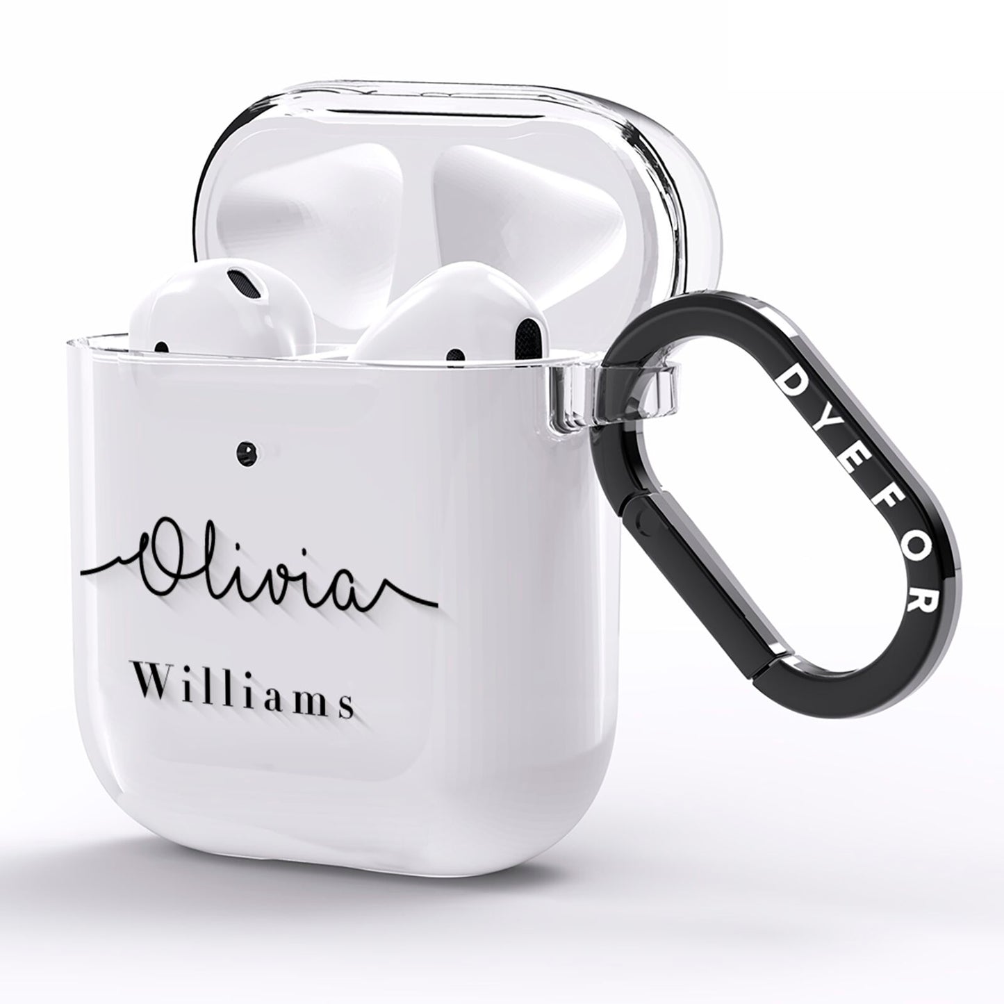 Personalised Signature Name Black AirPods Clear Case Side Image