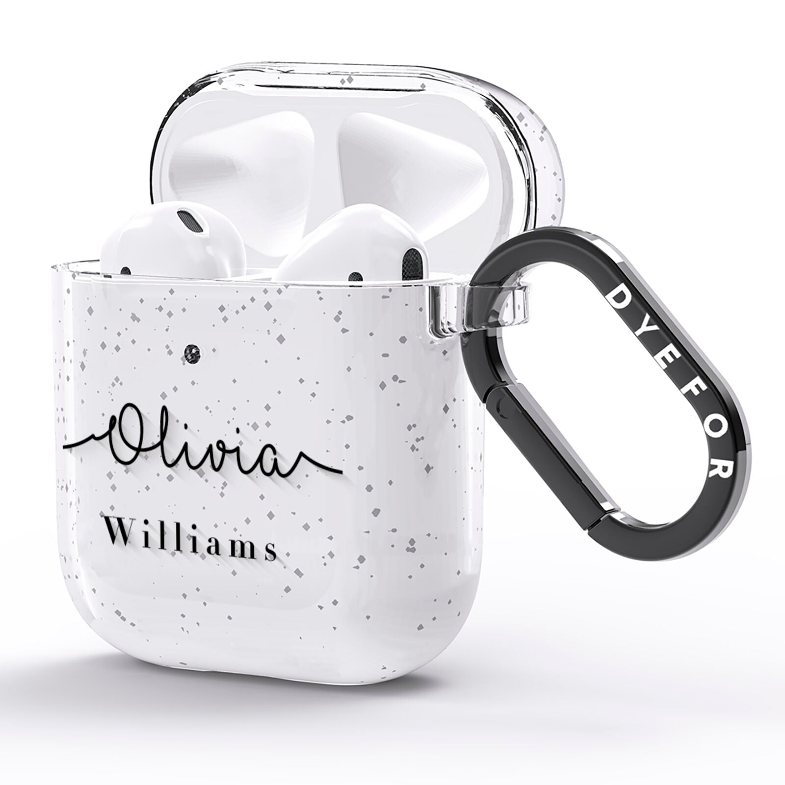 Personalised Signature Name Black AirPods Glitter Case Side Image