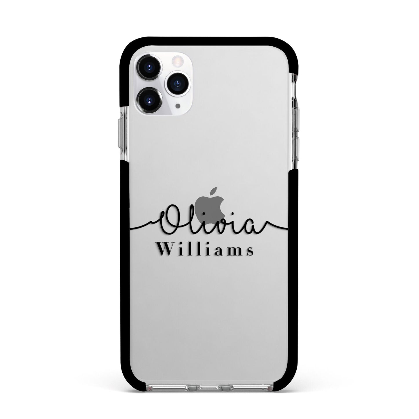 Personalised Signature Name Black Apple iPhone 11 Pro Max in Silver with Black Impact Case