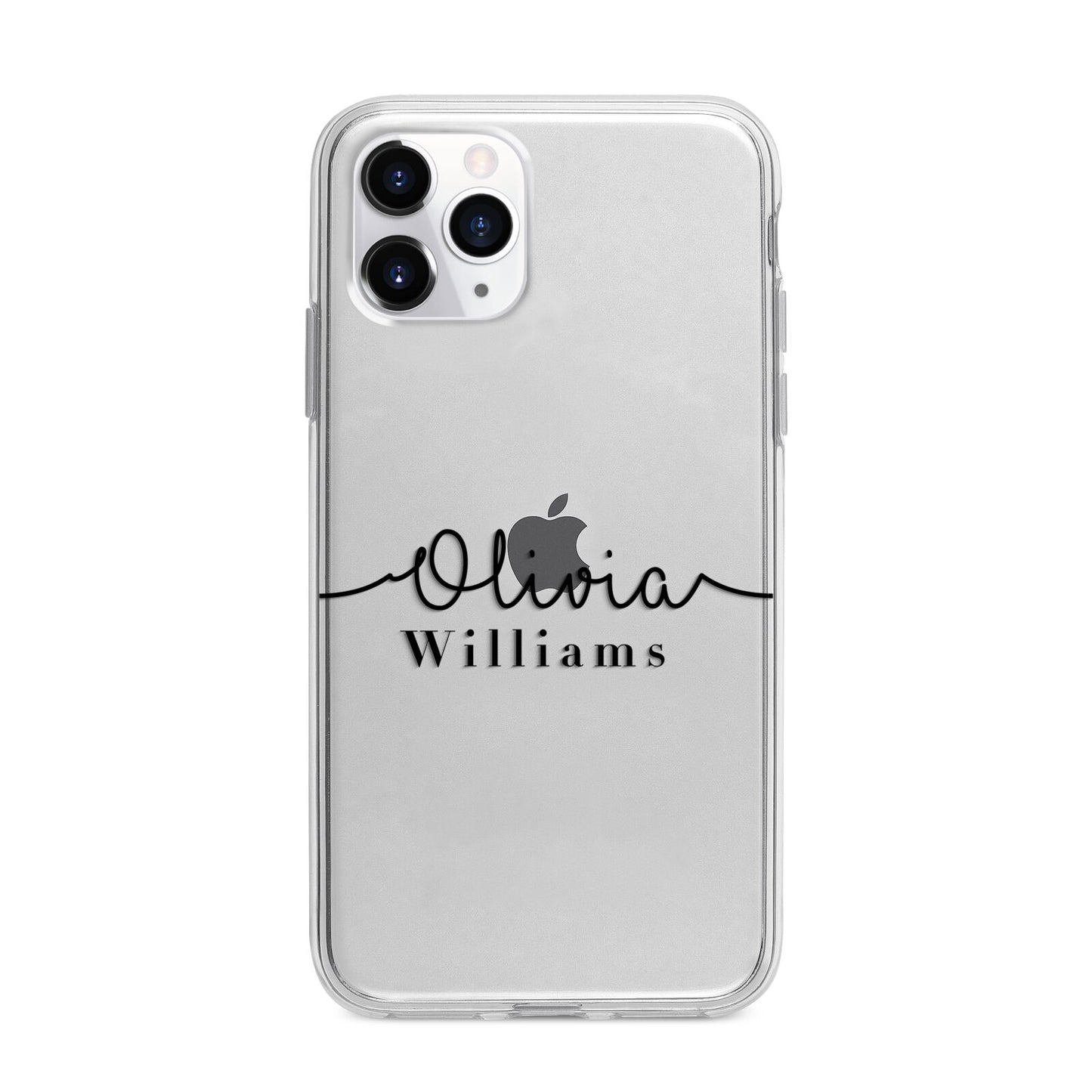 Personalised Signature Name Black Apple iPhone 11 Pro Max in Silver with Bumper Case