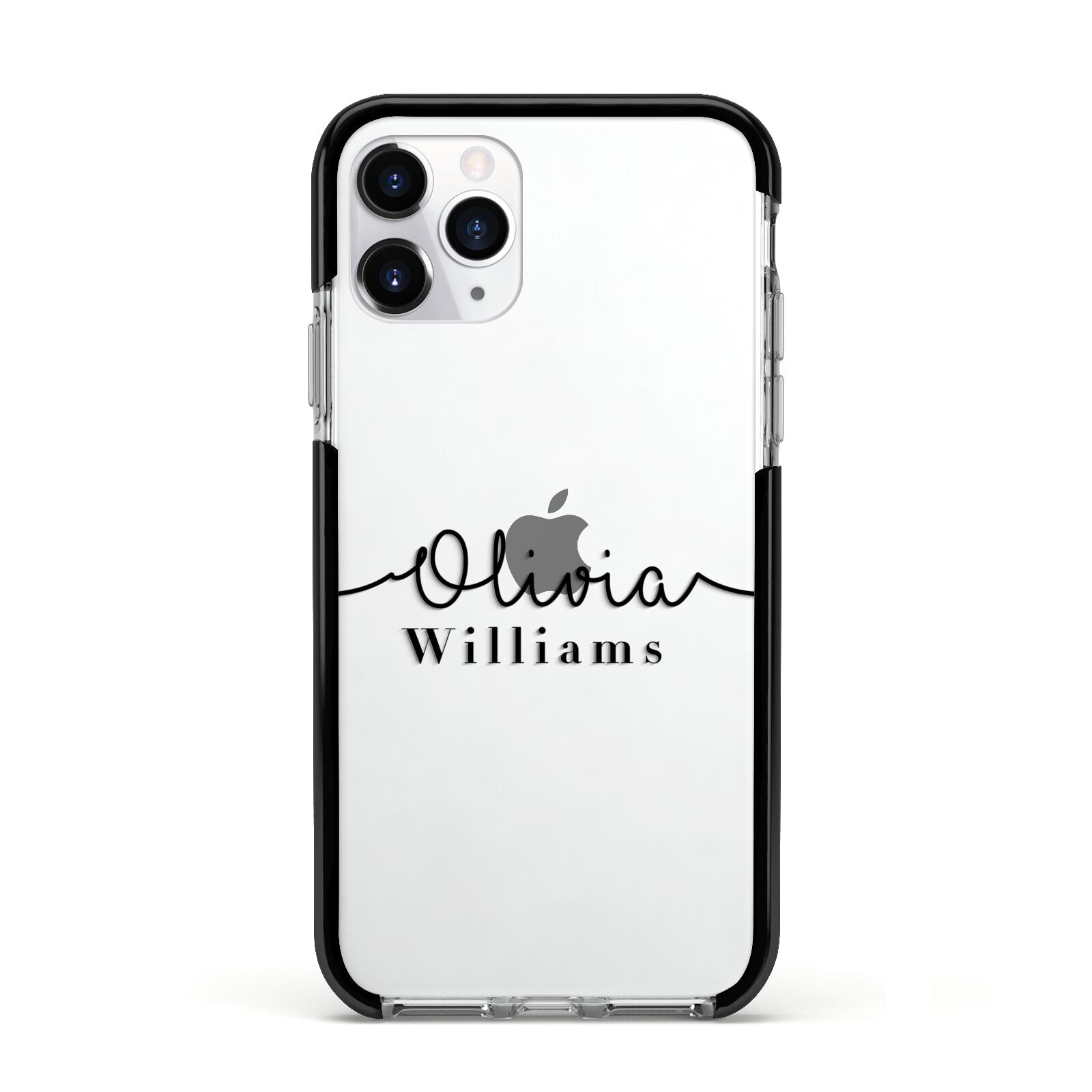 Personalised Signature Name Black Apple iPhone 11 Pro in Silver with Black Impact Case