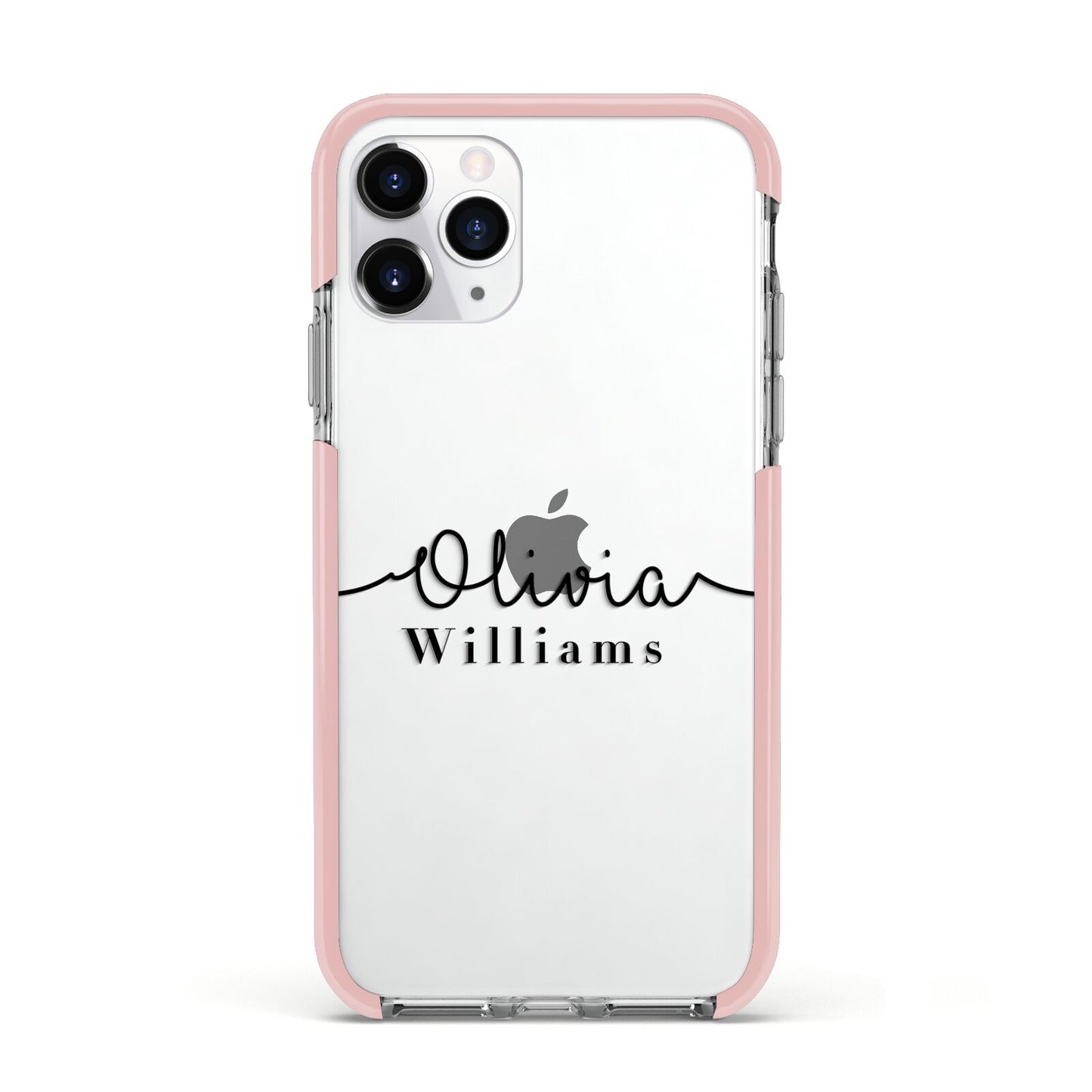 Personalised Signature Name Black Apple iPhone 11 Pro in Silver with Pink Impact Case