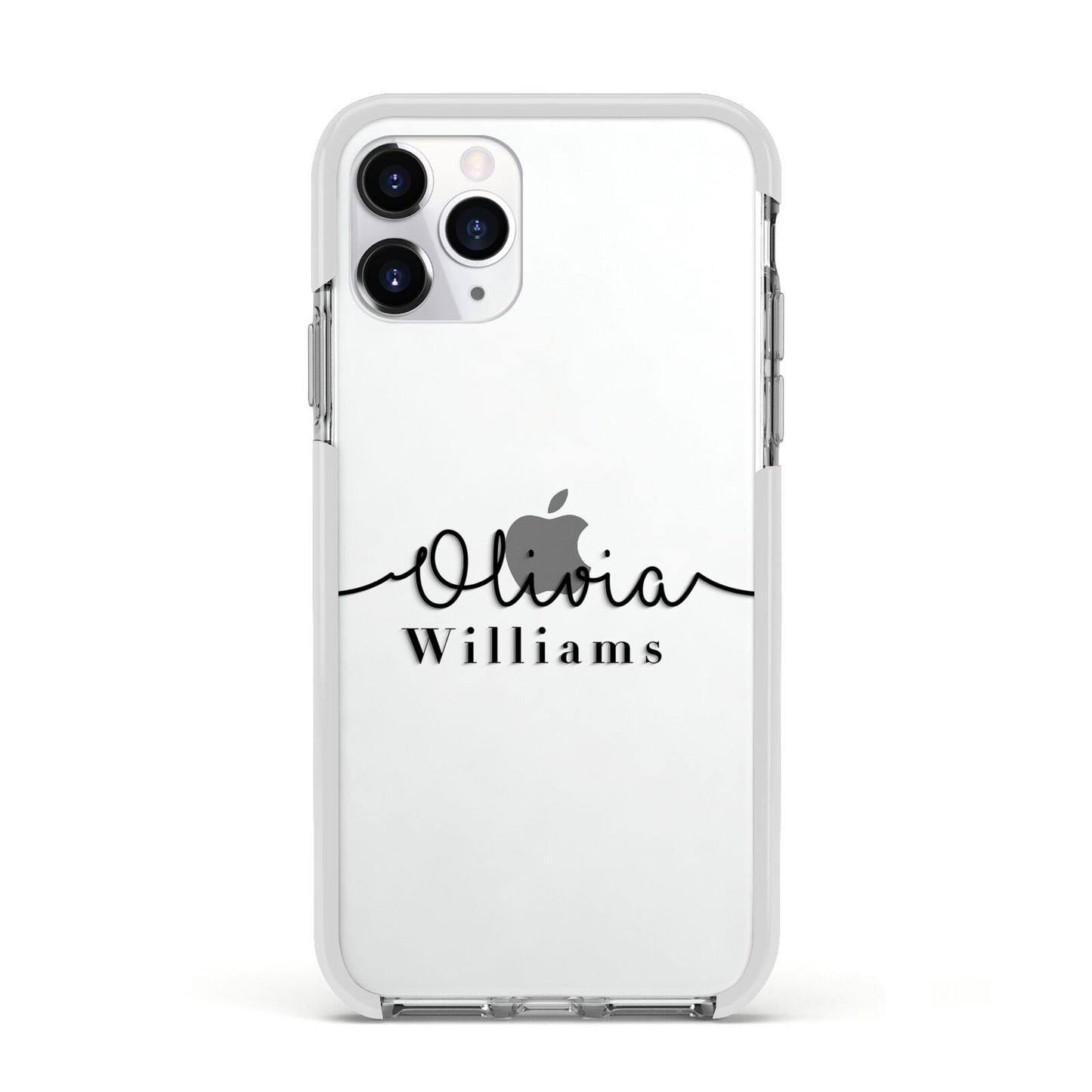 Personalised Signature Name Black Apple iPhone 11 Pro in Silver with White Impact Case