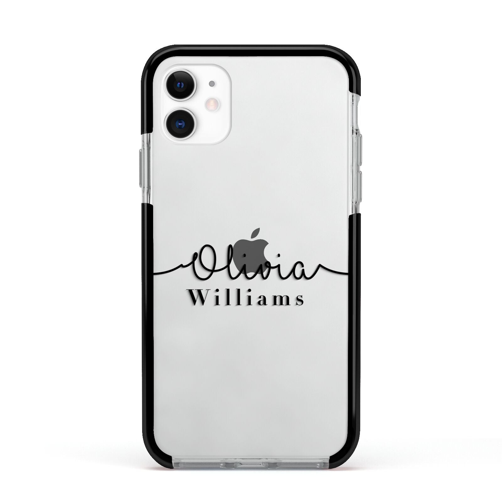 Personalised Signature Name Black Apple iPhone 11 in White with Black Impact Case