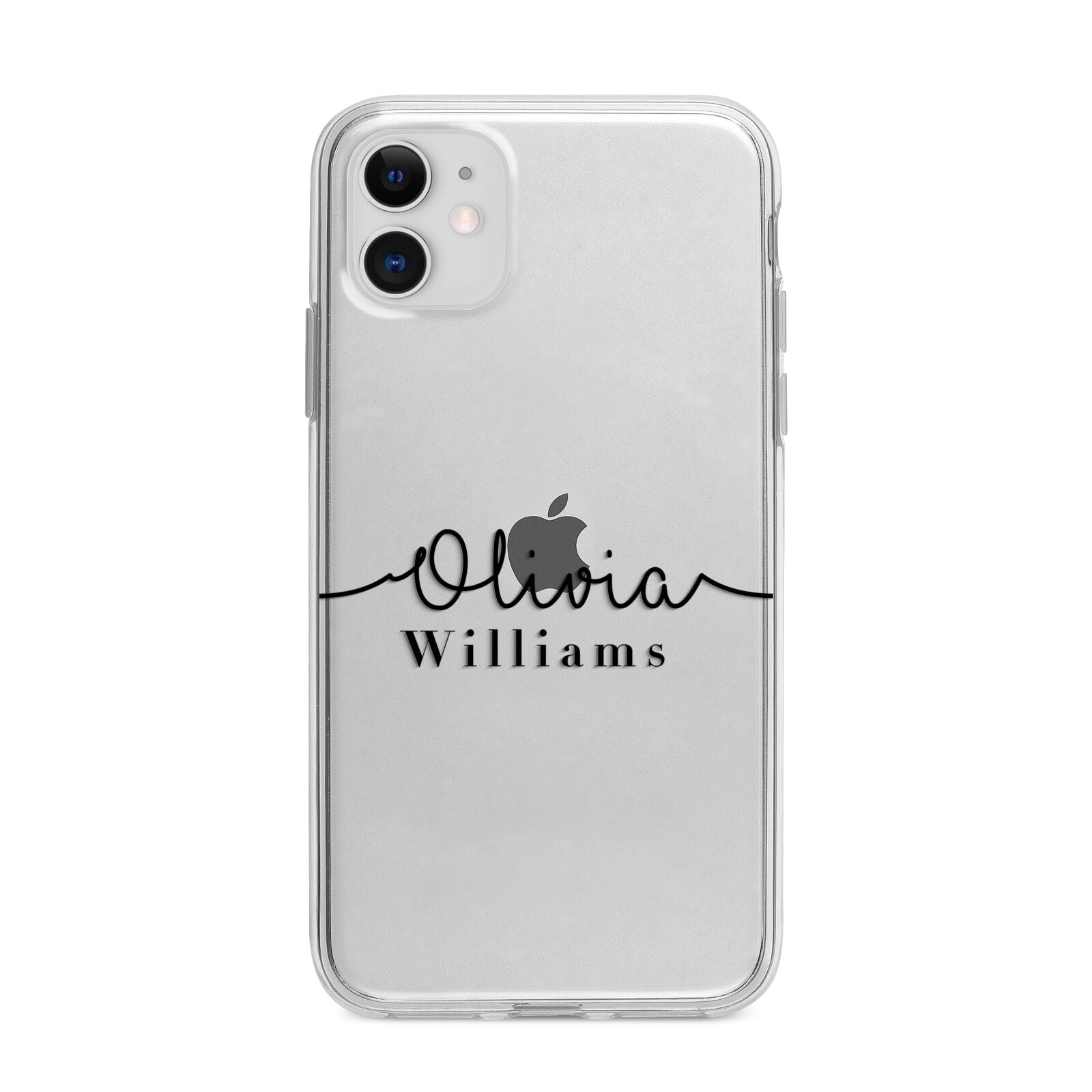 Personalised Signature Name Black Apple iPhone 11 in White with Bumper Case