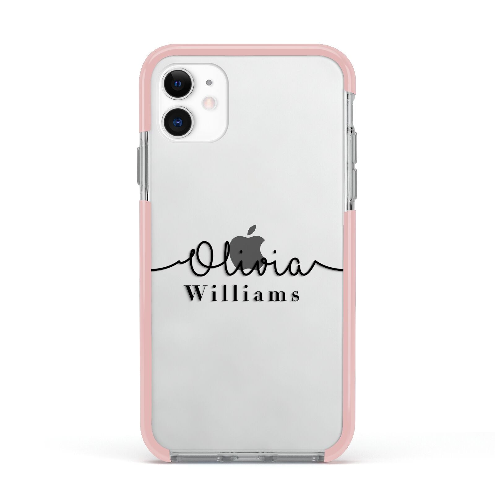 Personalised Signature Name Black Apple iPhone 11 in White with Pink Impact Case