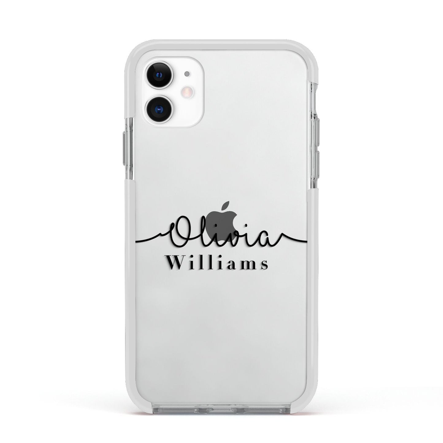 Personalised Signature Name Black Apple iPhone 11 in White with White Impact Case