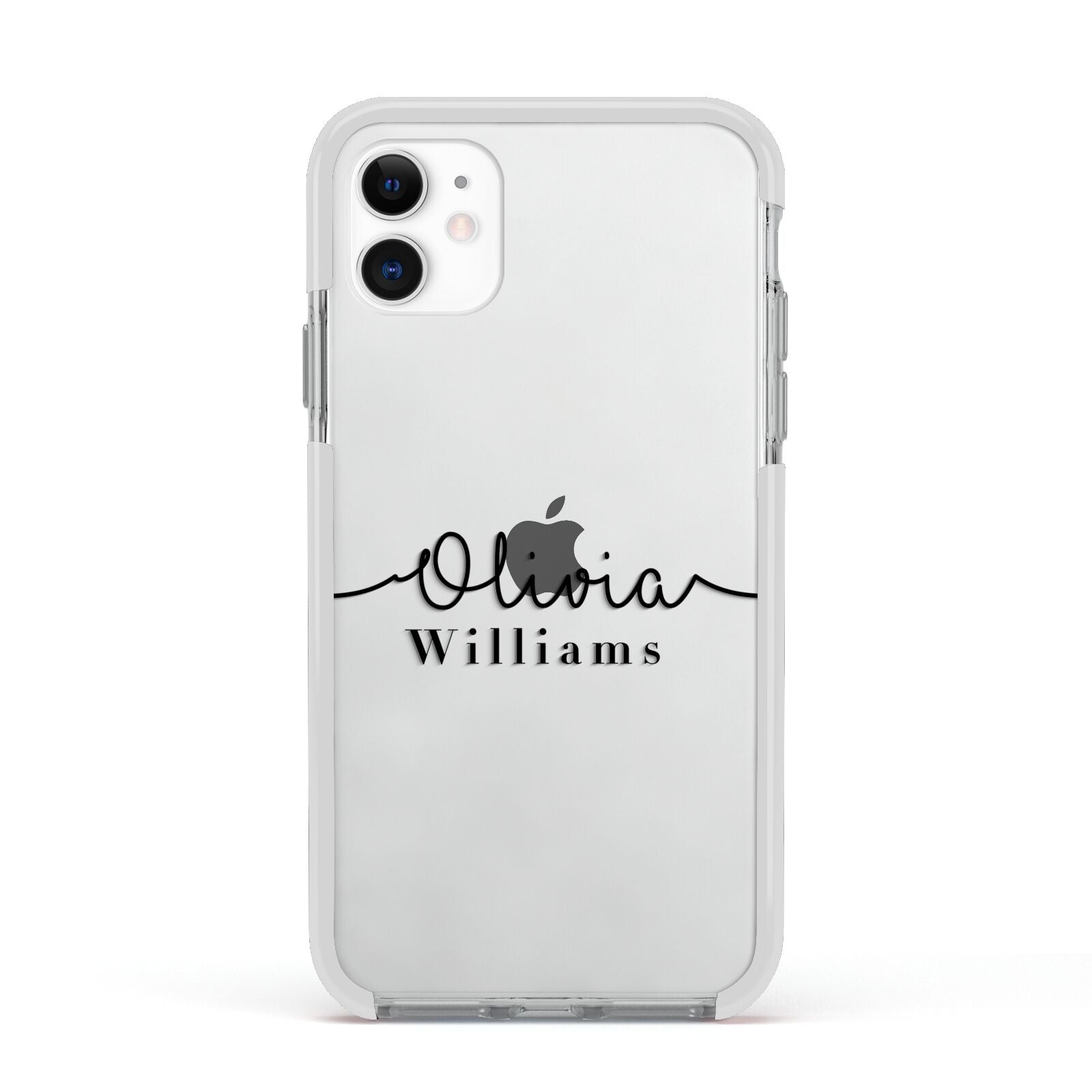 Personalised Signature Name Black Apple iPhone 11 in White with White Impact Case