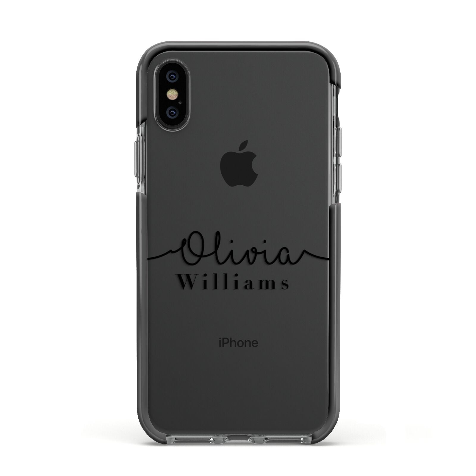 Personalised Signature Name Black Apple iPhone Xs Impact Case Black Edge on Black Phone