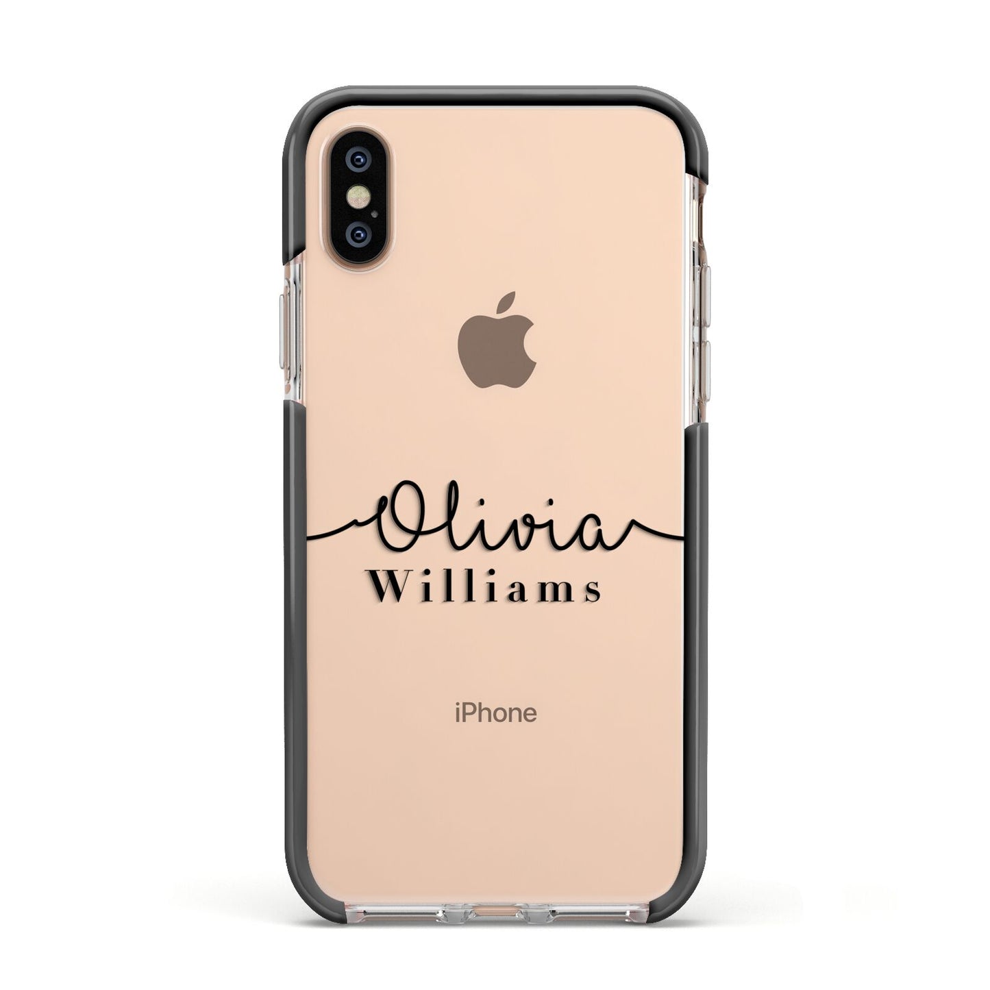 Personalised Signature Name Black Apple iPhone Xs Impact Case Black Edge on Gold Phone