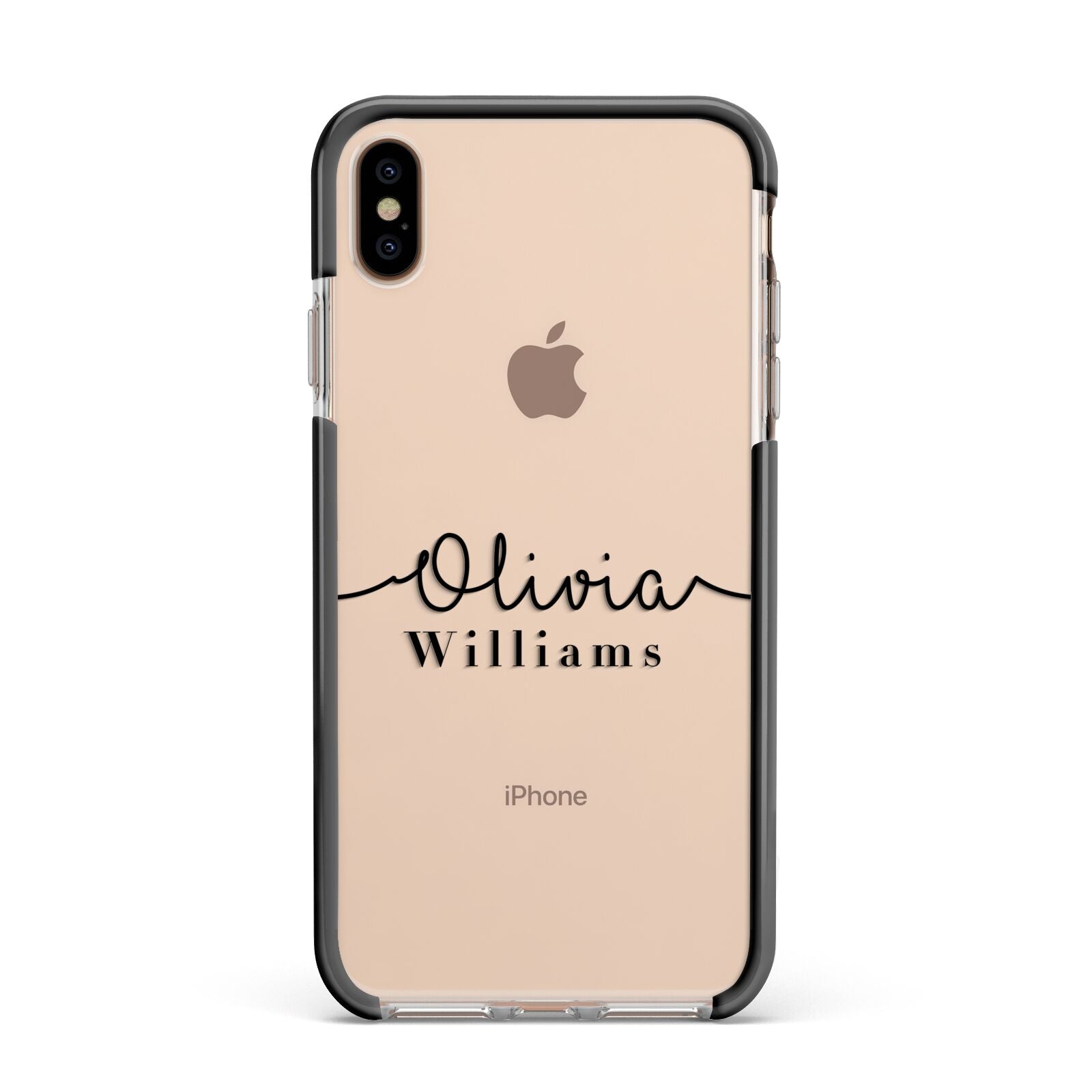 Personalised Signature Name Black Apple iPhone Xs Max Impact Case Black Edge on Gold Phone