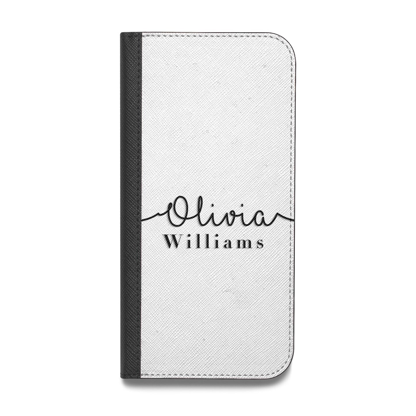 Personalised Signature Name Black Vegan Leather Flip iPhone Case