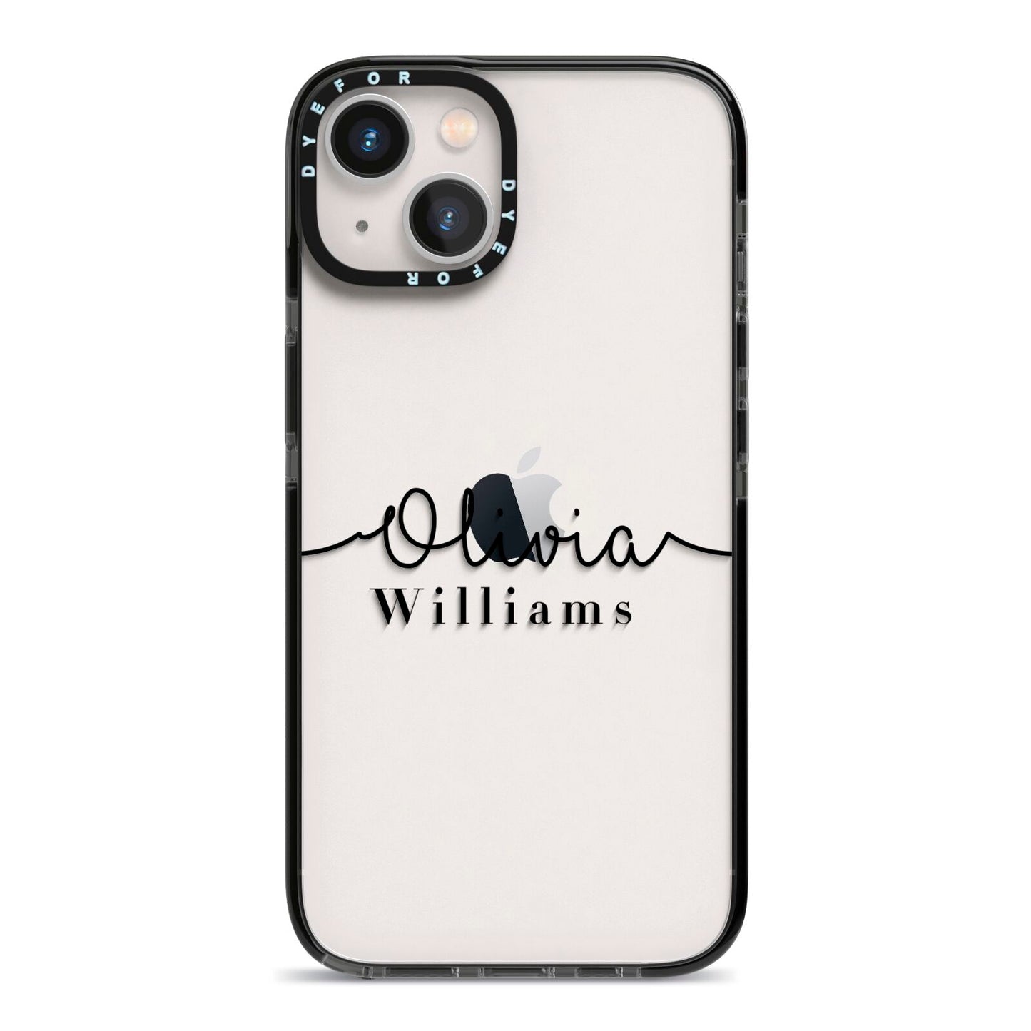 Personalised Signature Name Black iPhone 13 Black Impact Case on Silver phone