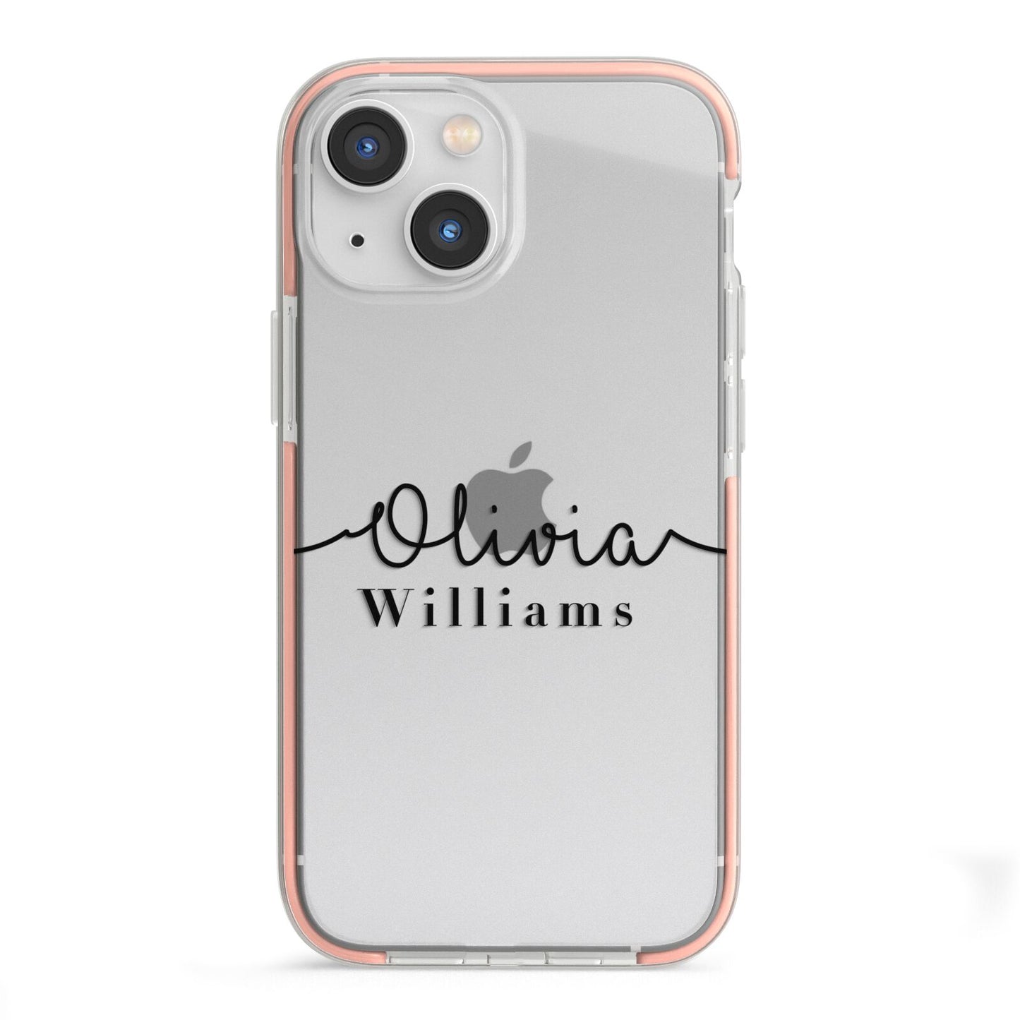 Personalised Signature Name Black iPhone 13 Mini TPU Impact Case with Pink Edges