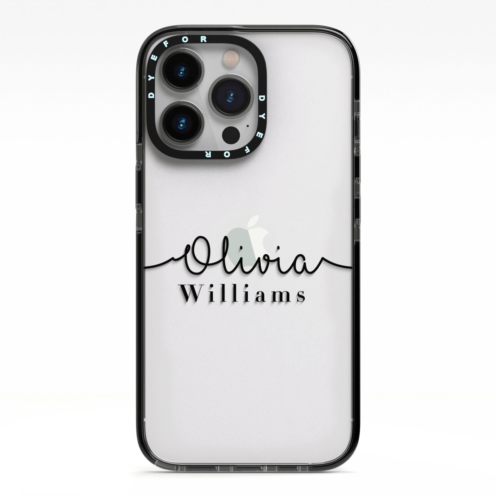 Personalised Signature Name Black iPhone 13 Pro Black Impact Case on Silver phone