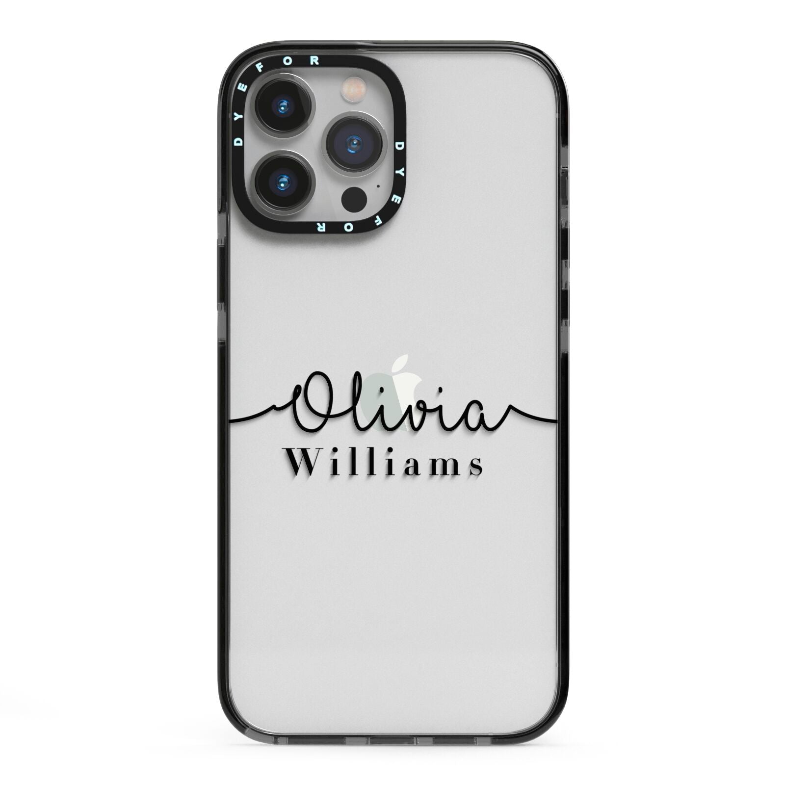 Personalised Signature Name Black iPhone 13 Pro Max Black Impact Case on Silver phone