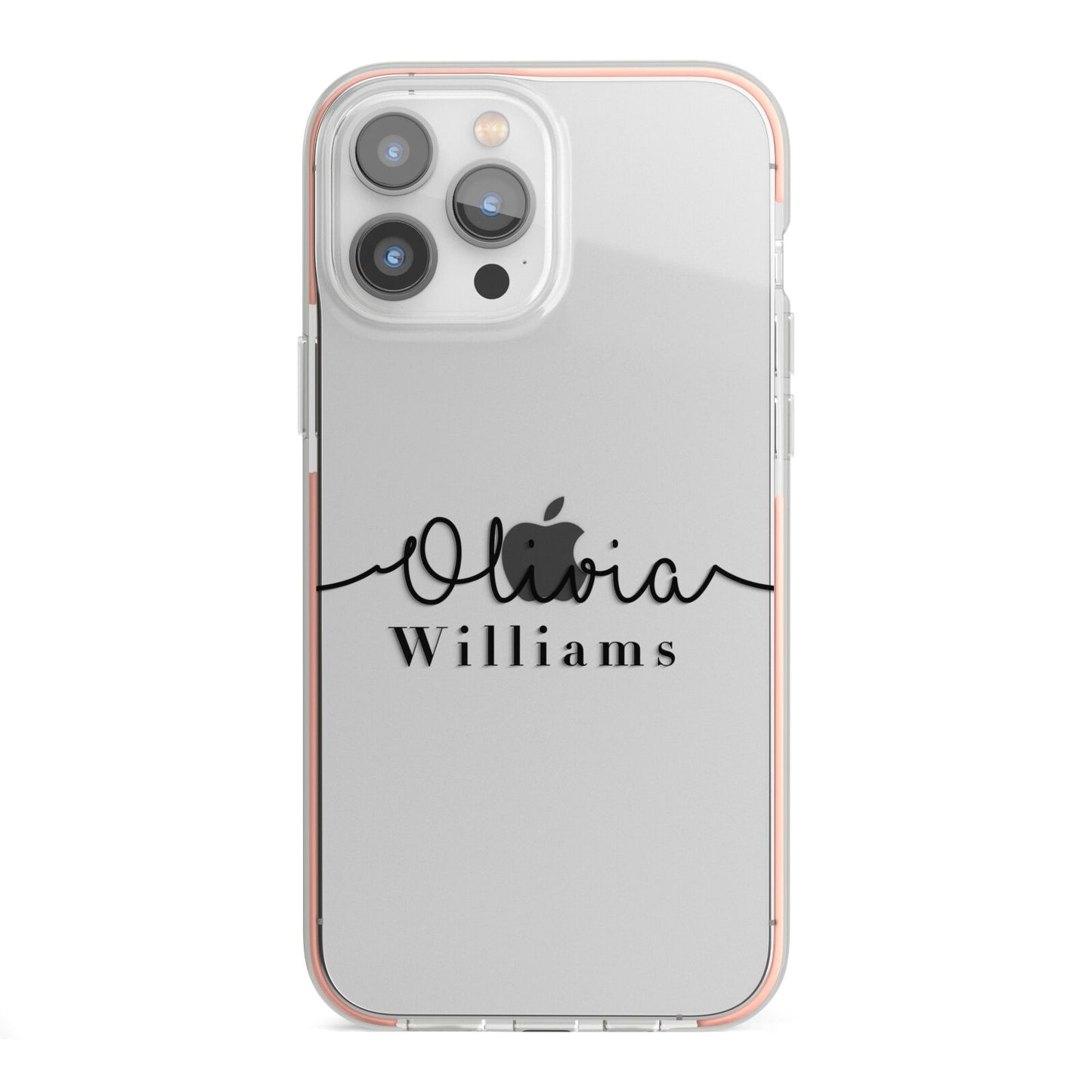 Personalised Signature Name Black iPhone 13 Pro Max TPU Impact Case with Pink Edges