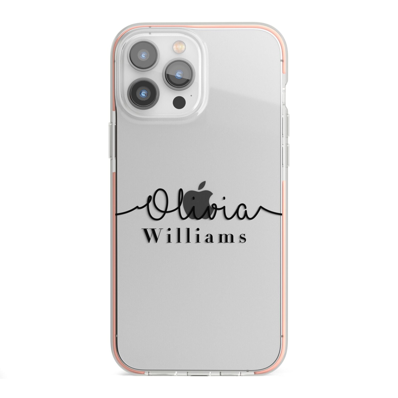 Personalised Signature Name Black iPhone 13 Pro Max TPU Impact Case with Pink Edges