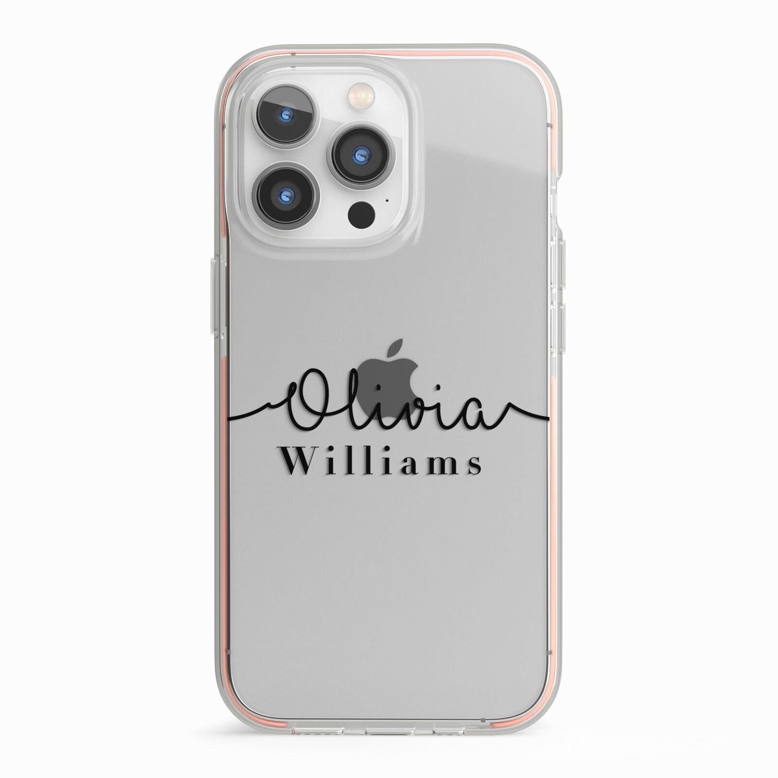 Personalised Signature Name Black iPhone 13 Pro TPU Impact Case with Pink Edges