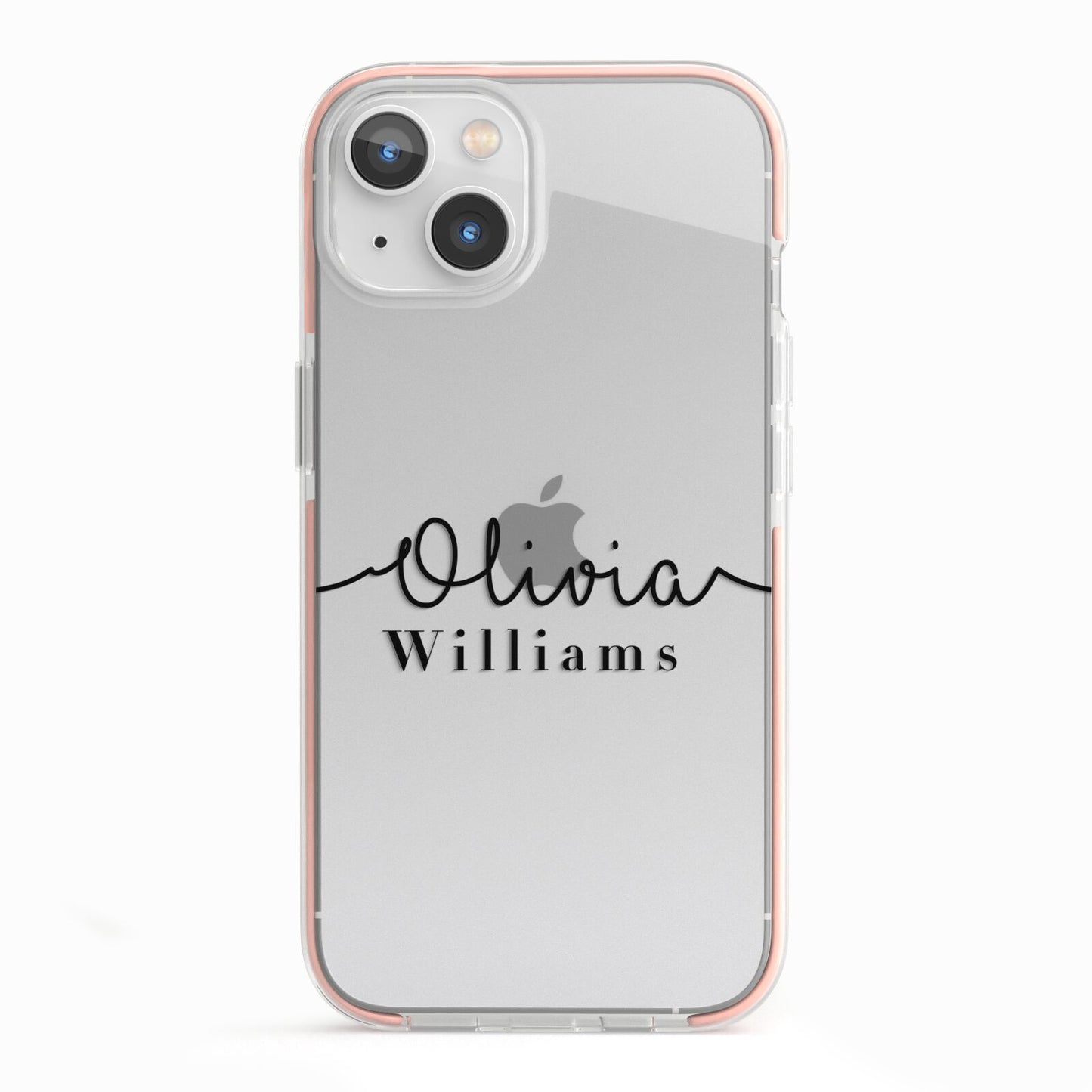 Personalised Signature Name Black iPhone 13 TPU Impact Case with Pink Edges