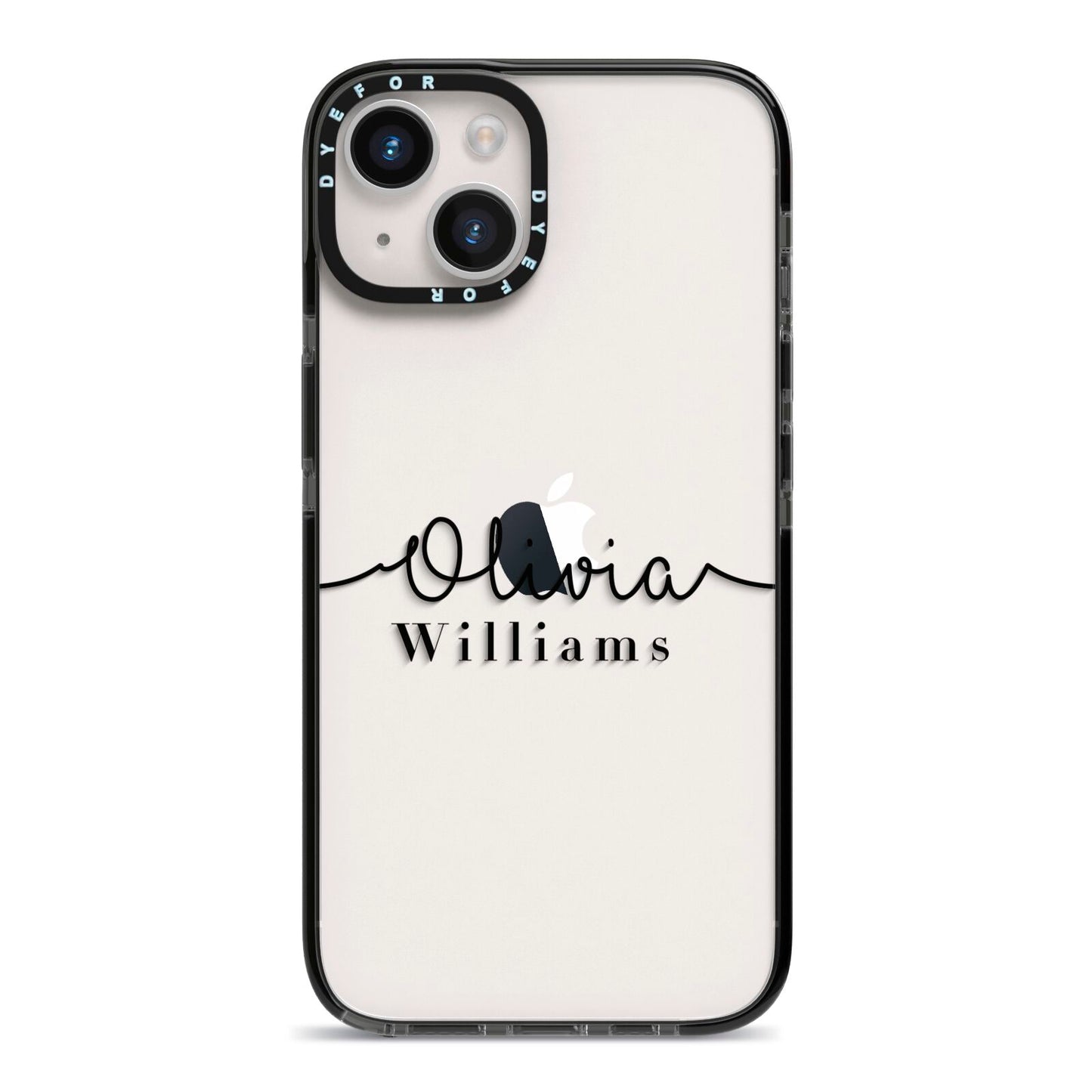 Personalised Signature Name Black iPhone 14 Black Impact Case on Silver phone