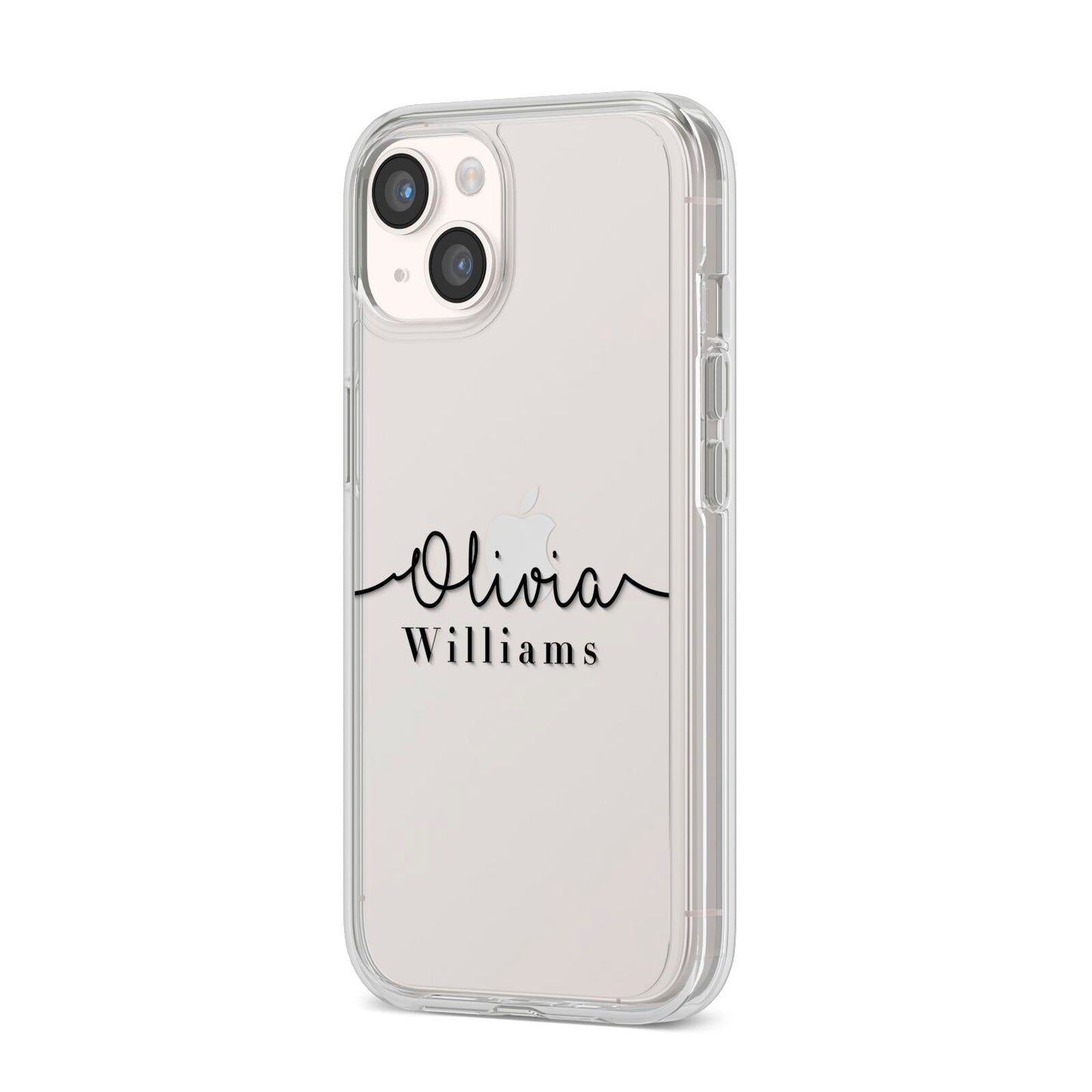 Personalised Signature Name Black iPhone 14 Clear Tough Case Starlight Angled Image