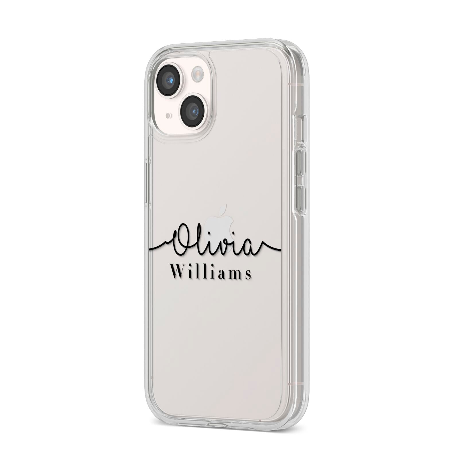 Personalised Signature Name Black iPhone 14 Clear Tough Case Starlight Angled Image