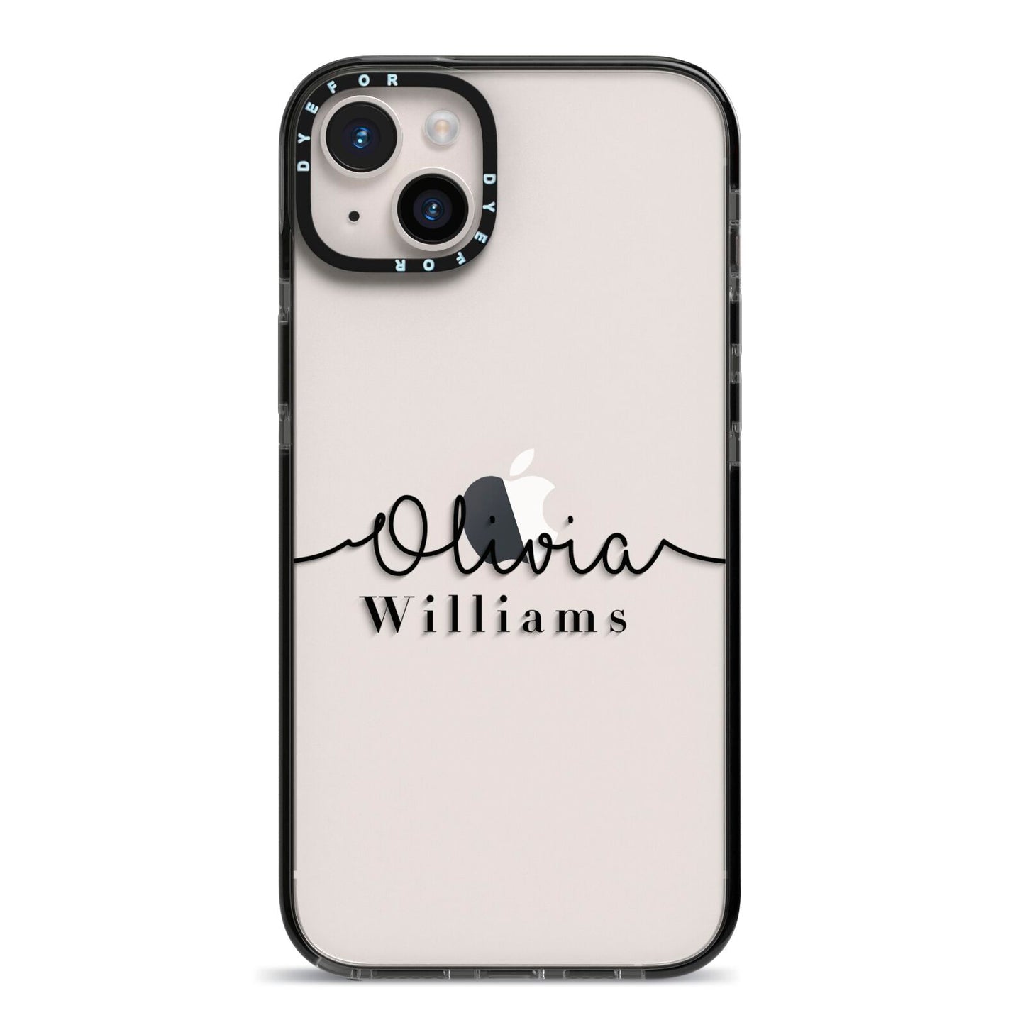 Personalised Signature Name Black iPhone 14 Plus Black Impact Case on Silver phone