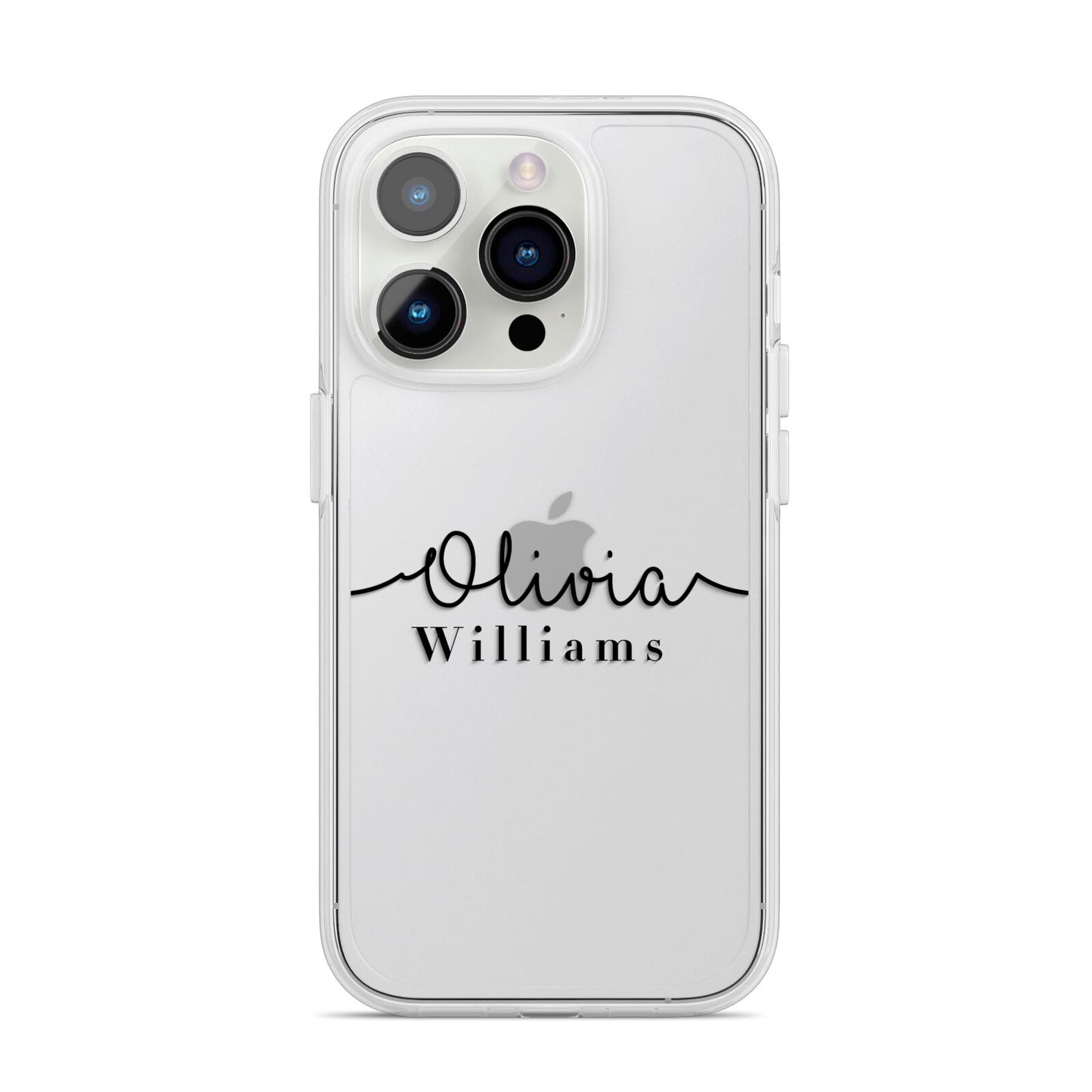 Personalised Signature Name Black iPhone 14 Pro Clear Tough Case Silver