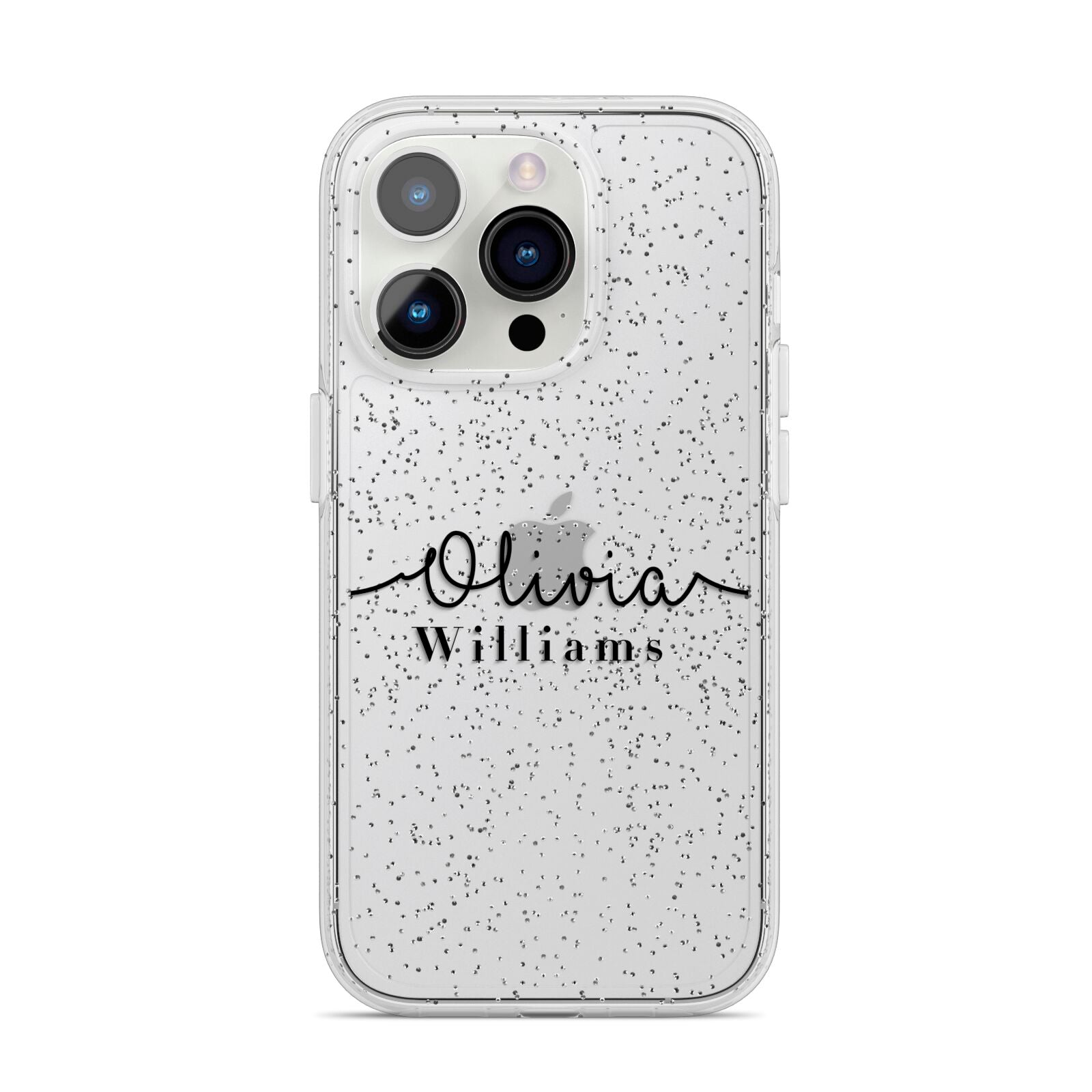 Personalised Signature Name Black iPhone 14 Pro Glitter Tough Case Silver