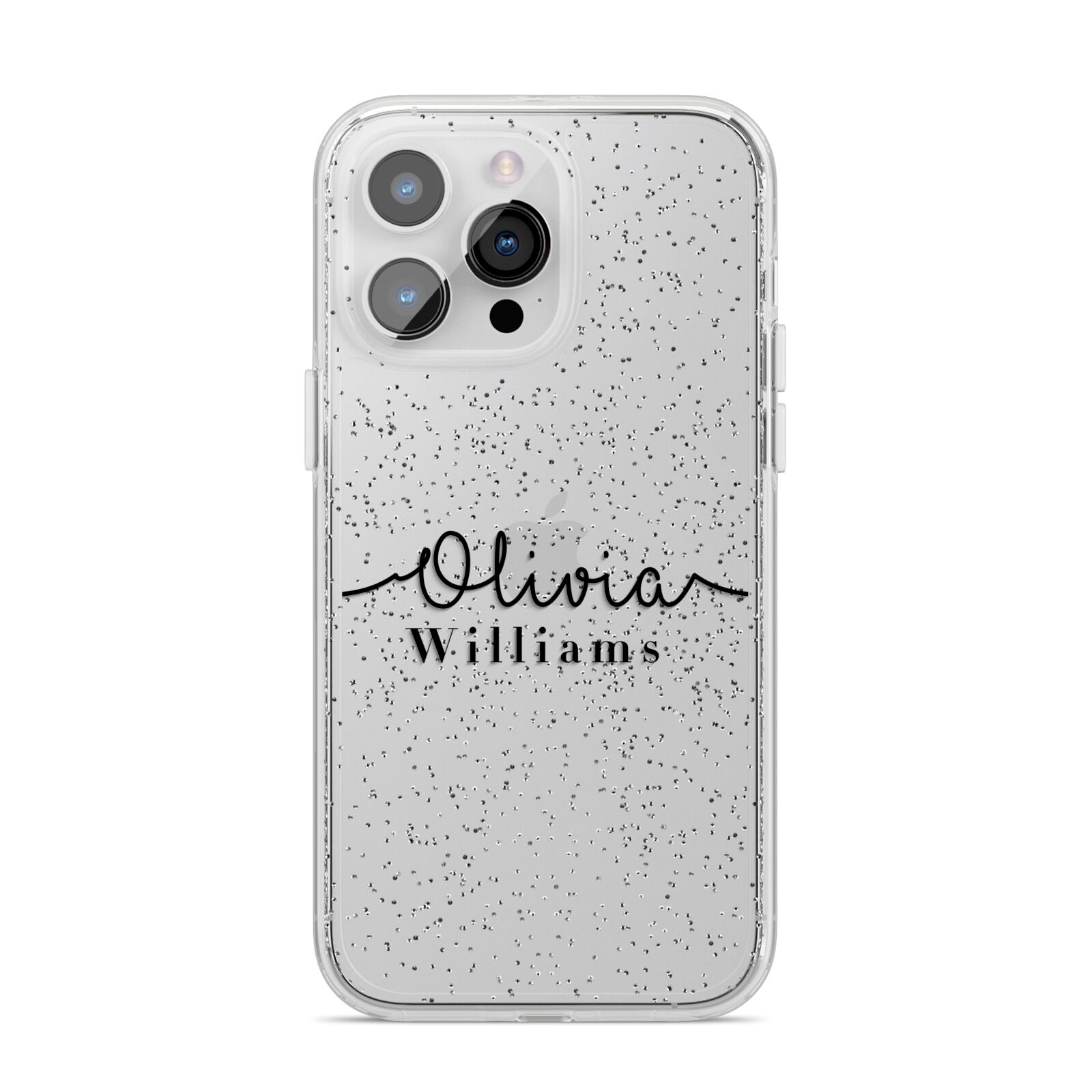 Personalised Signature Name Black iPhone 14 Pro Max Glitter Tough Case Silver