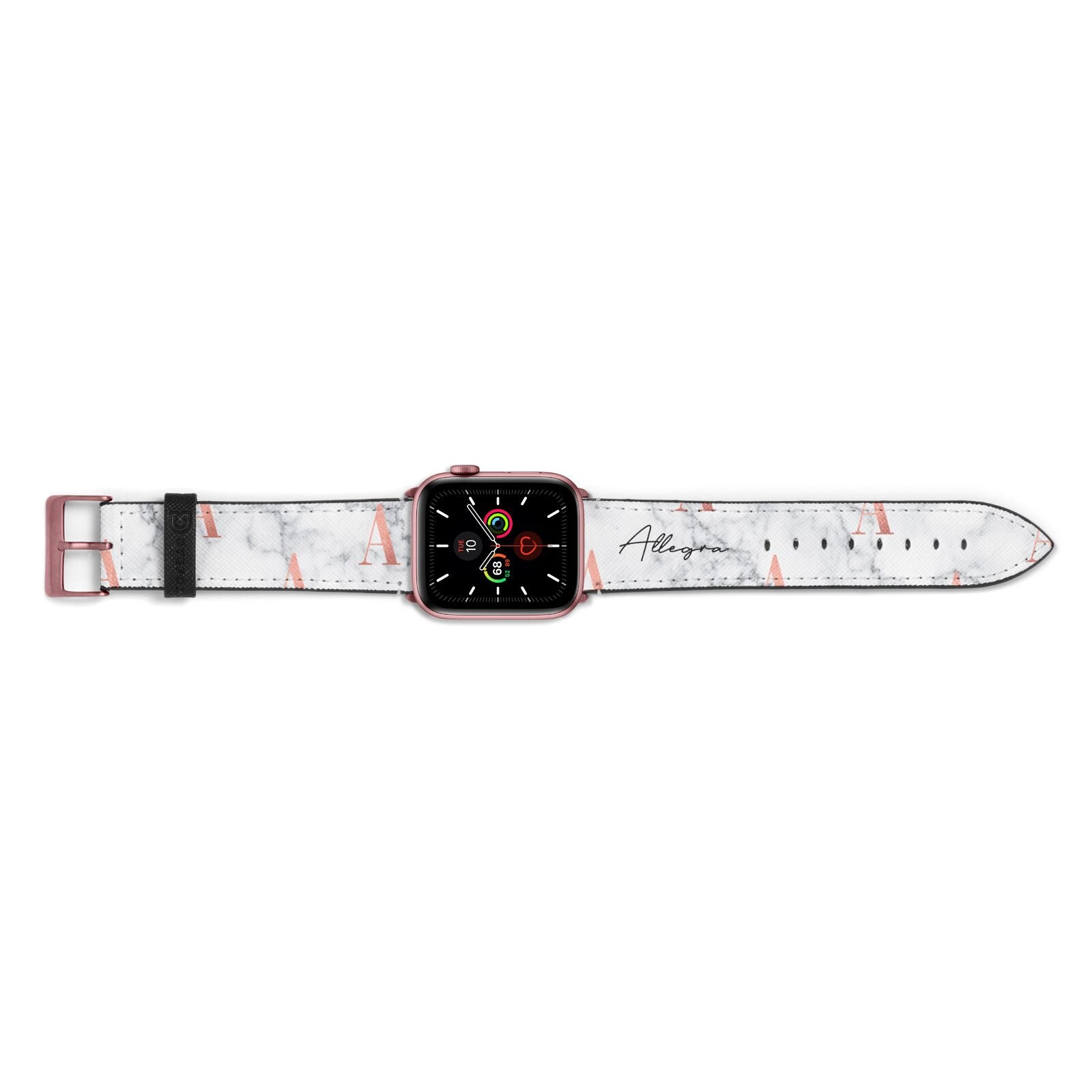 Personalised Signature Rose Gold Marble Apple Watch Strap Landscape Image Rose Gold Hardware