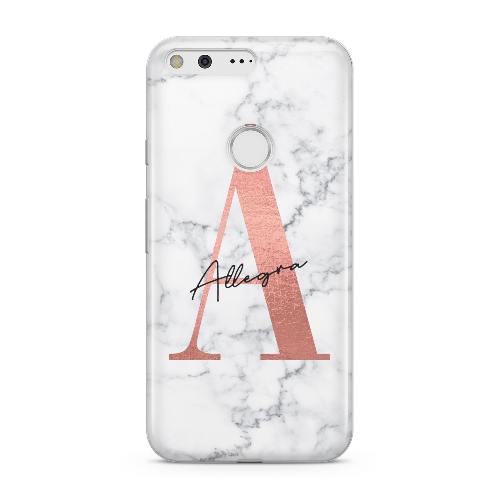 Personalised Signature Rose Gold Marble Google Pixel Case