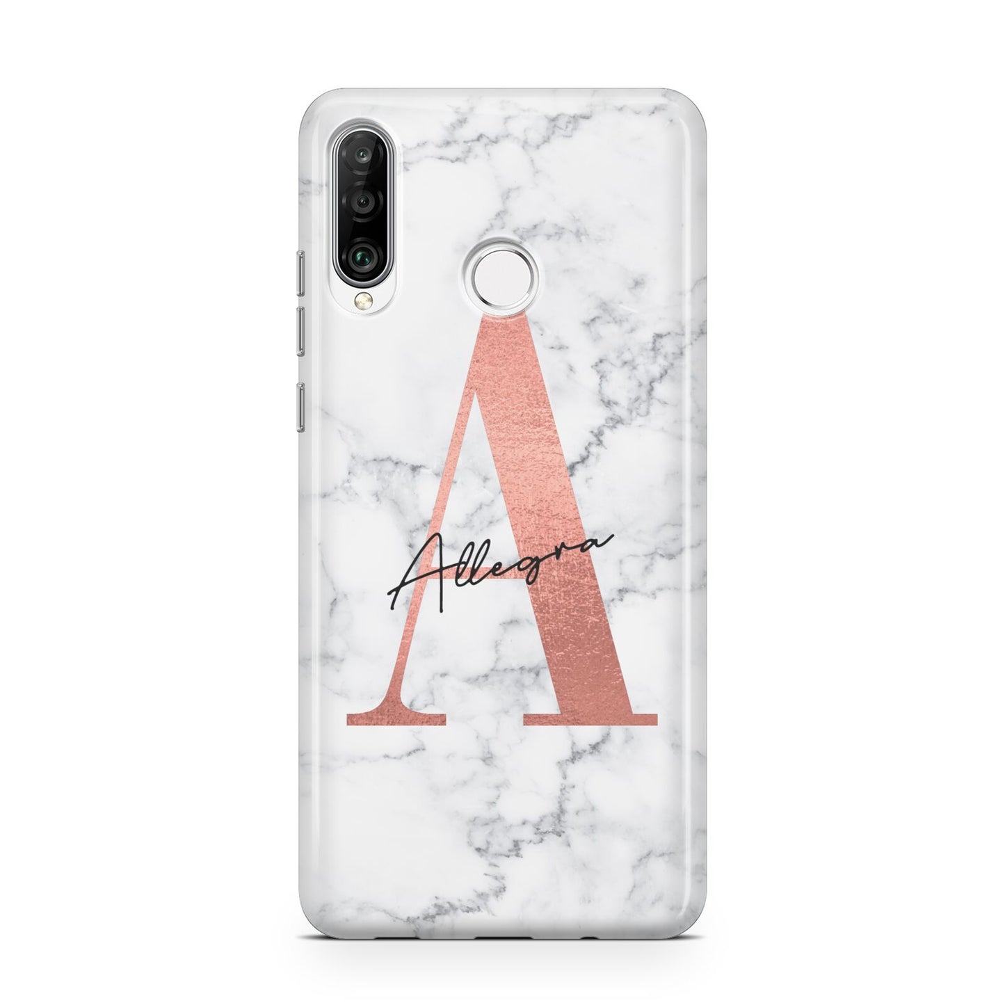 Personalised Signature Rose Gold Marble Huawei P30 Lite Phone Case