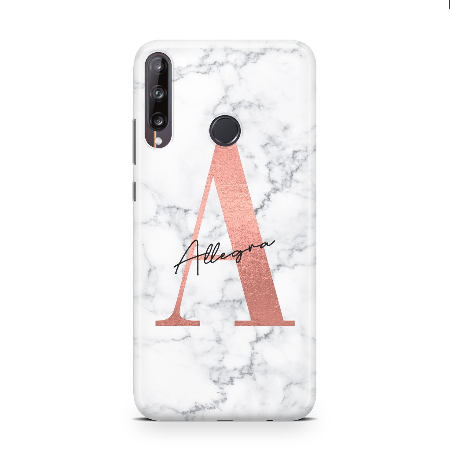 Personalised Signature Rose Gold Marble Huawei P40 Lite E Phone Case