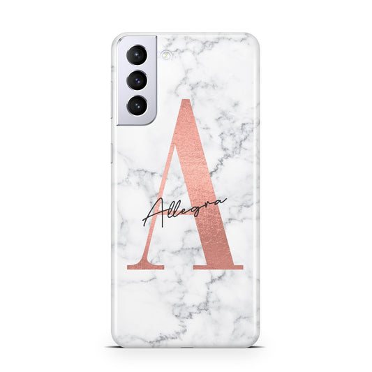 Personalised Signature Rose Gold Marble Samsung S21 Plus Phone Case