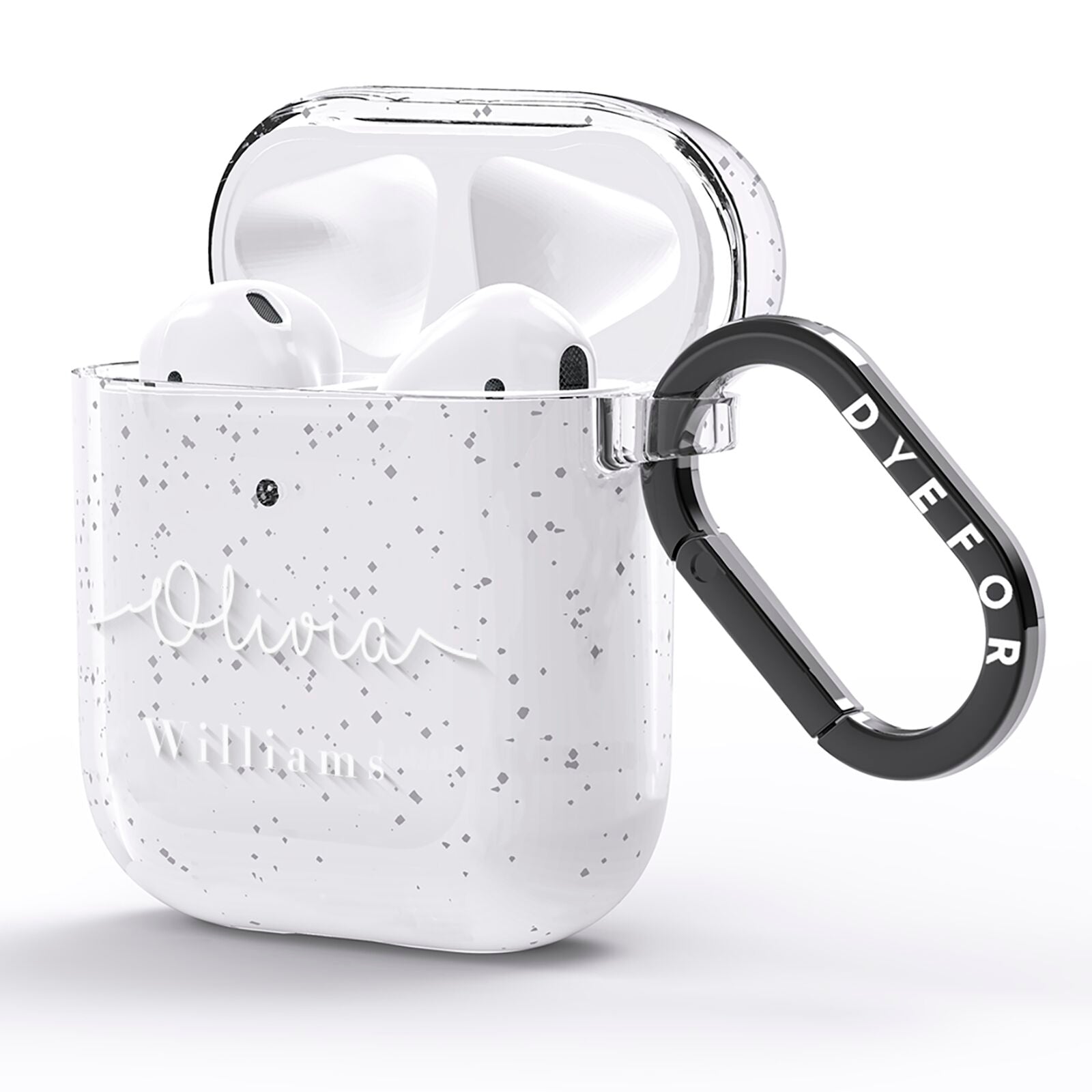 Personalised Signature Typography White AirPods Glitter Case Side Image