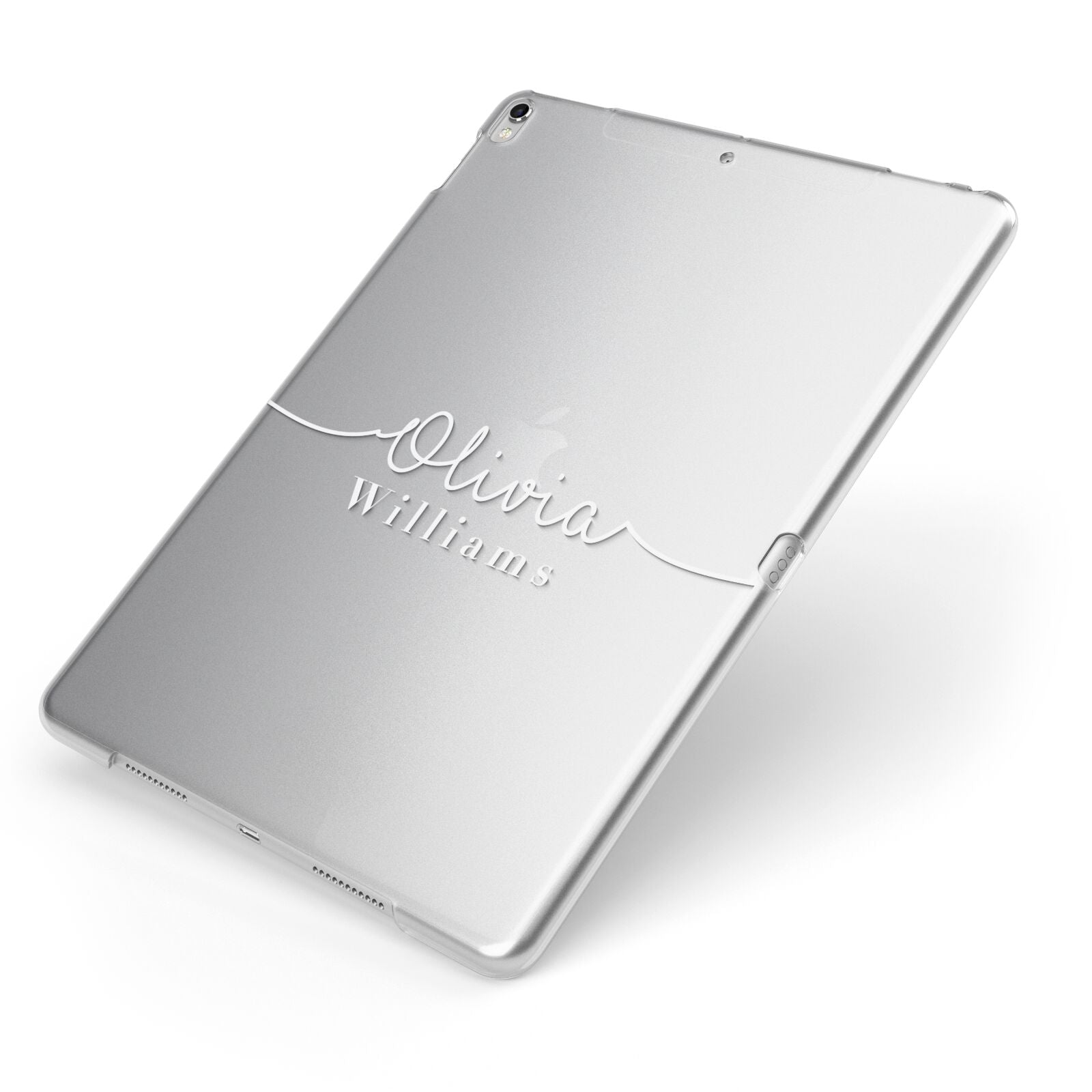 Personalised Signature Typography White Apple iPad Case on Silver iPad Side View