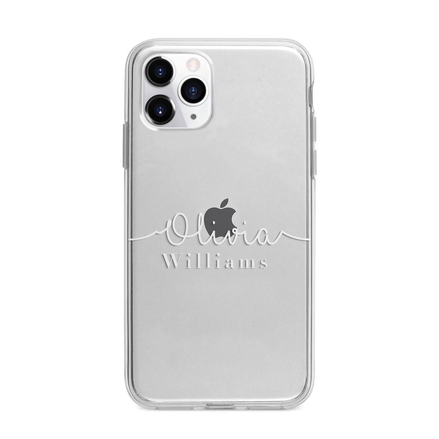 Personalised Signature Typography White Apple iPhone 11 Pro Max in Silver with Bumper Case