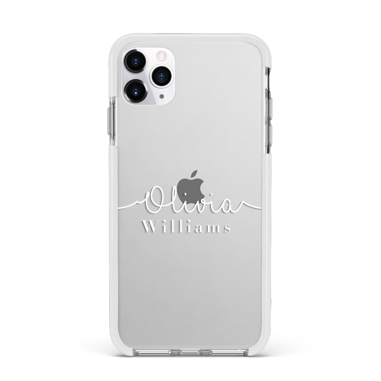 Personalised Signature Typography White Apple iPhone 11 Pro Max in Silver with White Impact Case