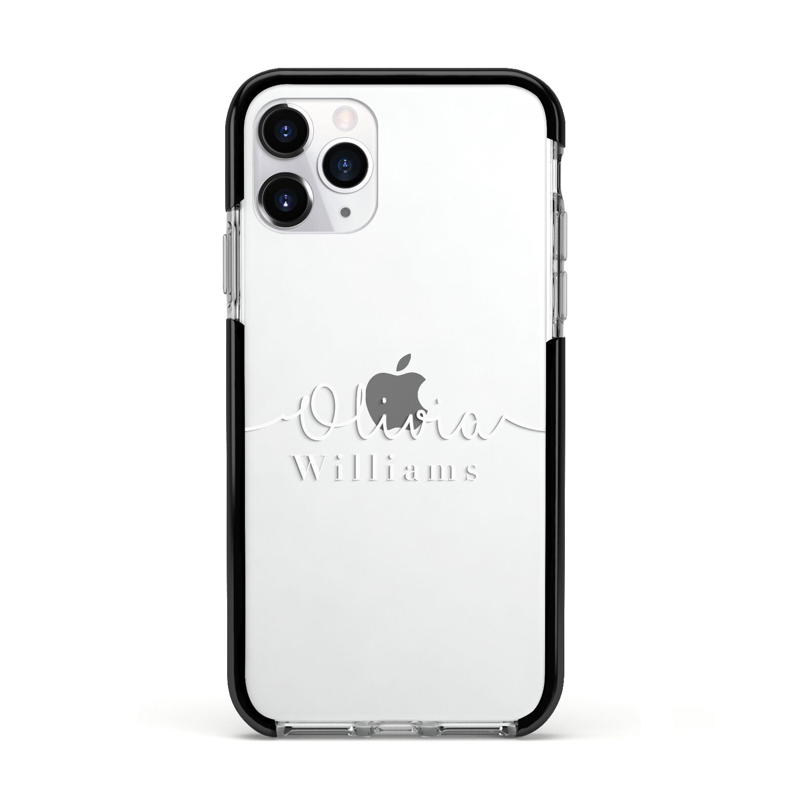 Personalised Signature Typography White Apple iPhone 11 Pro in Silver with Black Impact Case