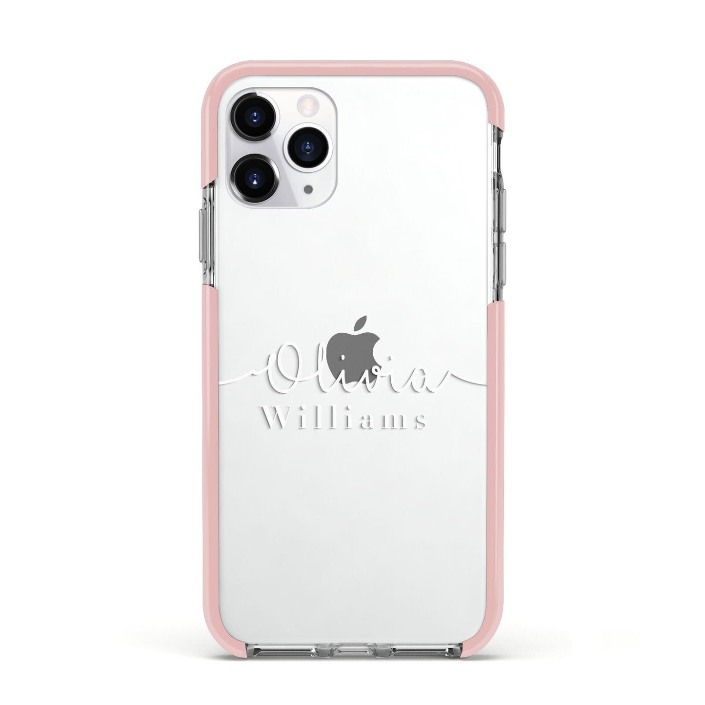 Personalised Signature Typography White Apple iPhone 11 Pro in Silver with Pink Impact Case