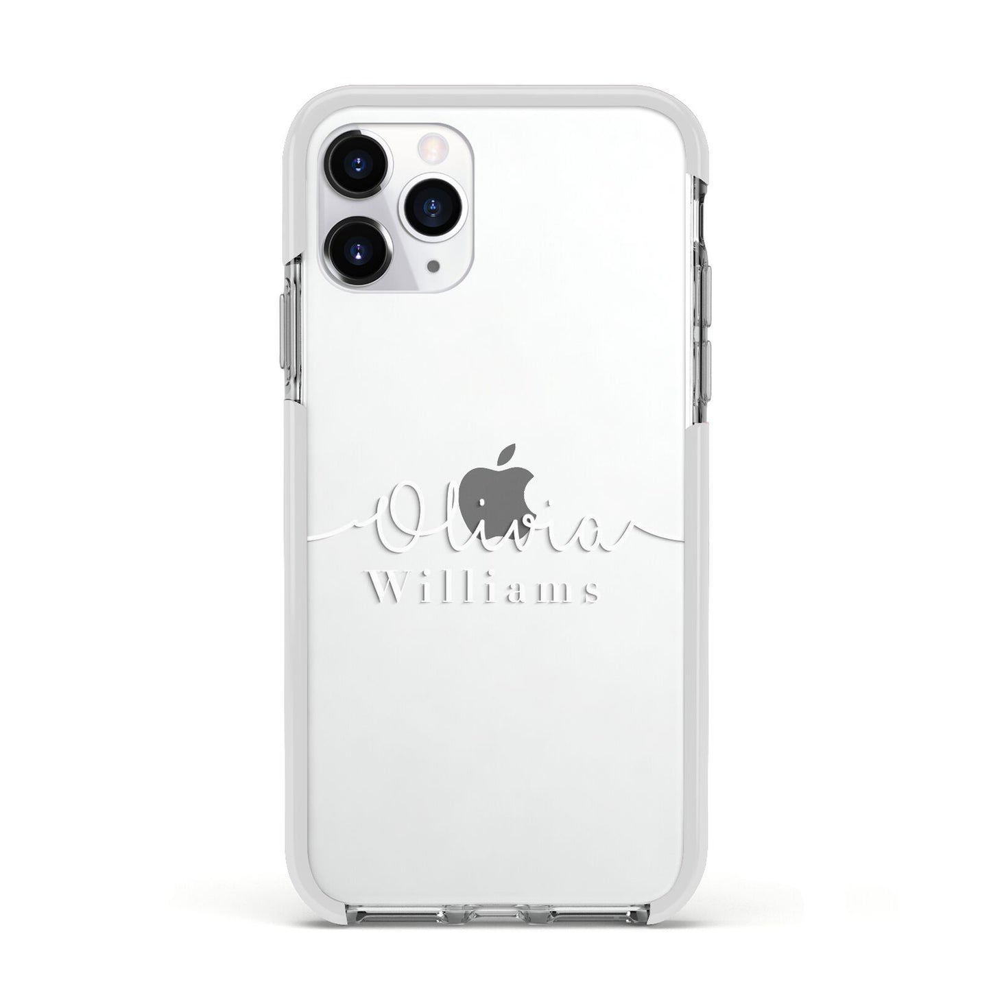 Personalised Signature Typography White Apple iPhone 11 Pro in Silver with White Impact Case