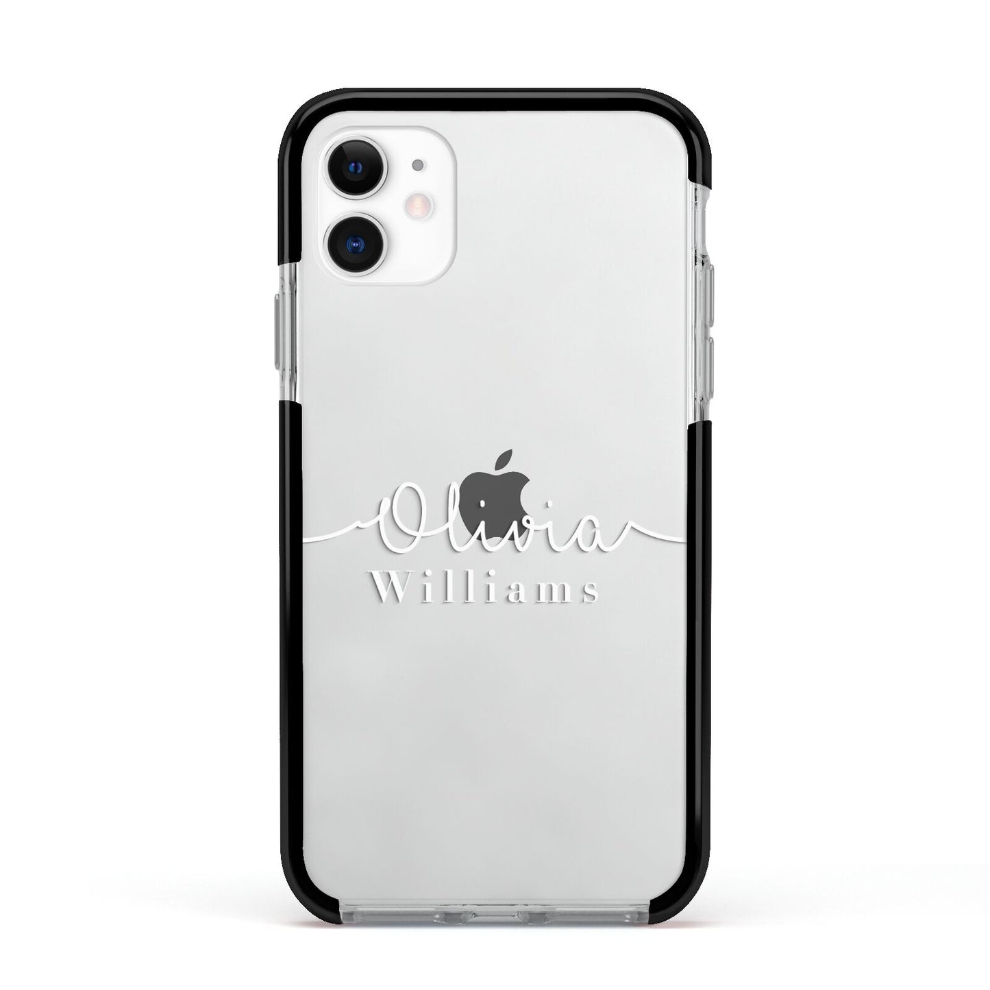 Personalised Signature Typography White Apple iPhone 11 in White with Black Impact Case